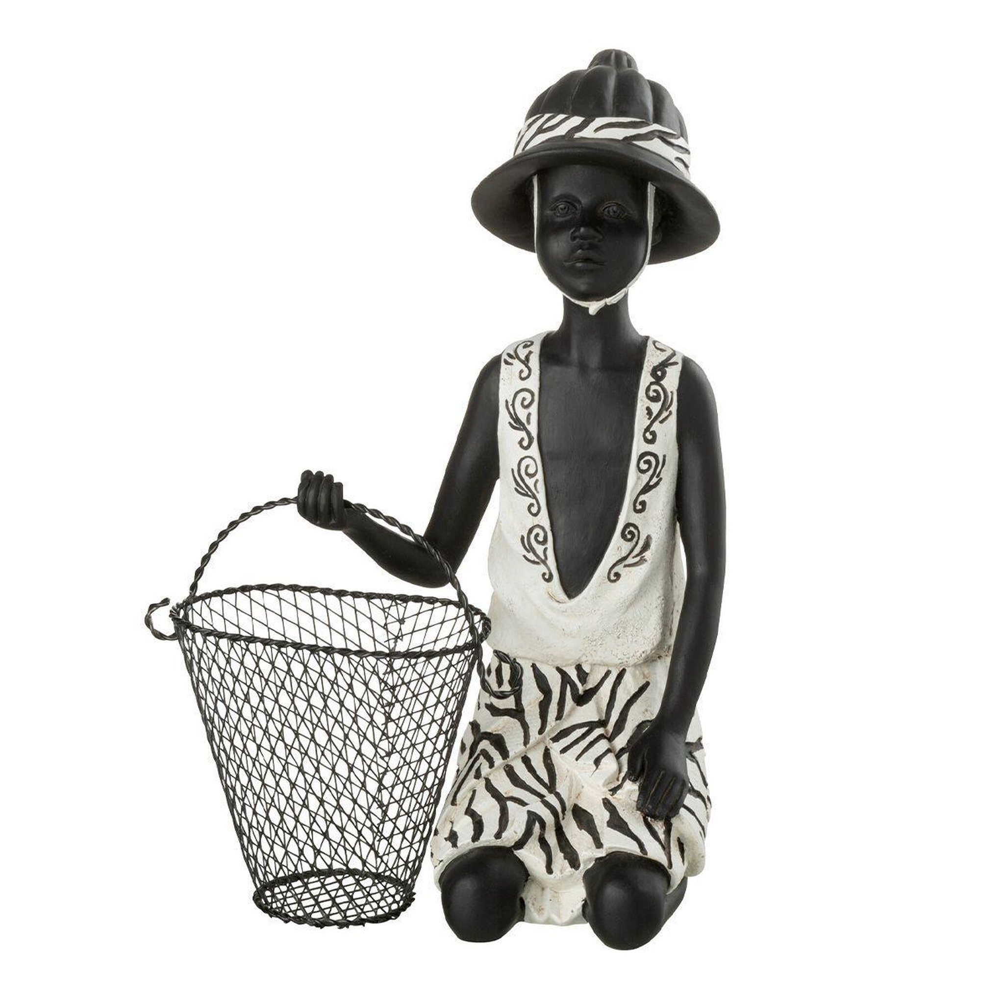J-LINE Statuette déco  garçon panier  28cm noir