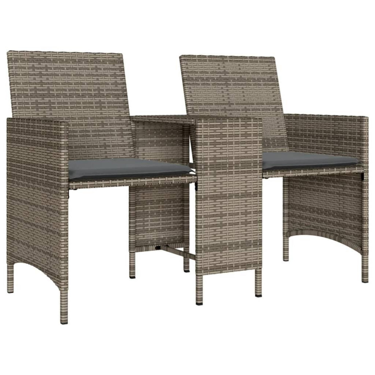 VIDAXL Canape de jardin 2 places avec table et tabourets gris rotin