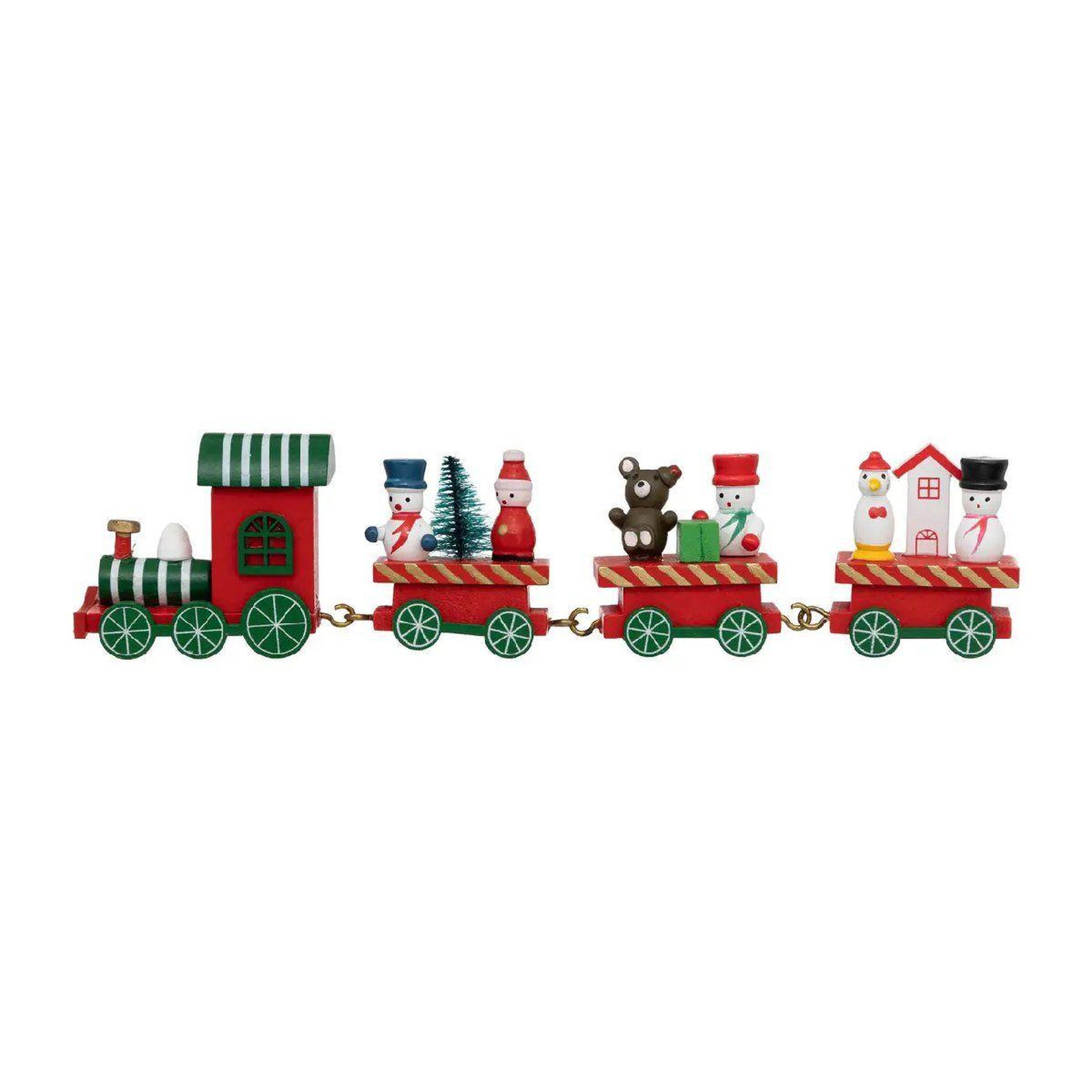 ATMOSPHERA Train déco bois  personnages de noël  22cm rouge