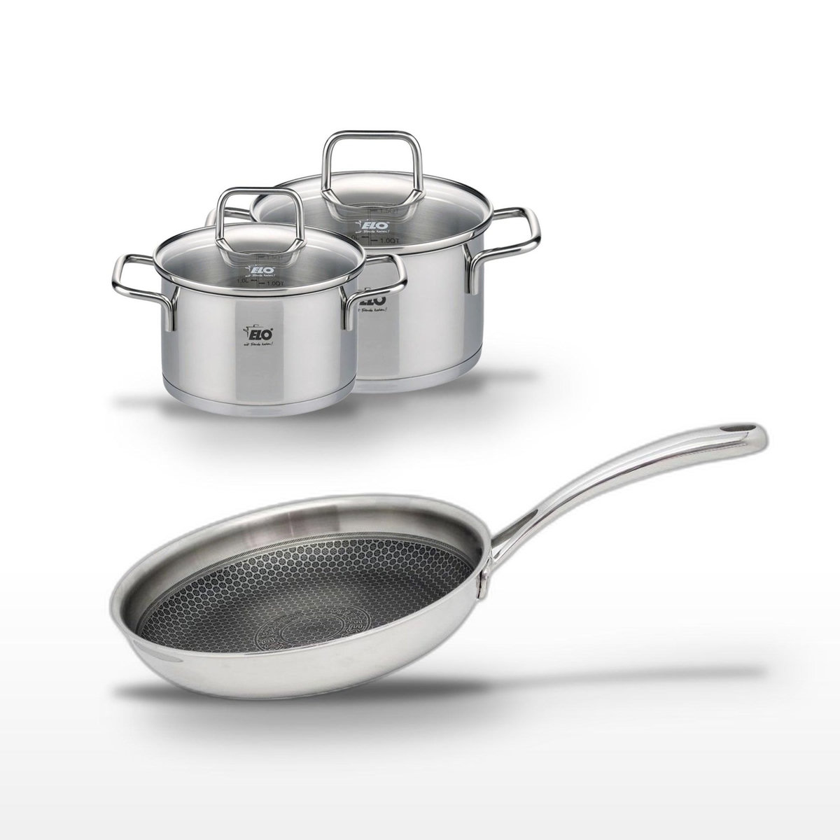 ELO Lot Poêle 28 cm & 2 Faitouts 16/14 cm Elo Relief Evolution