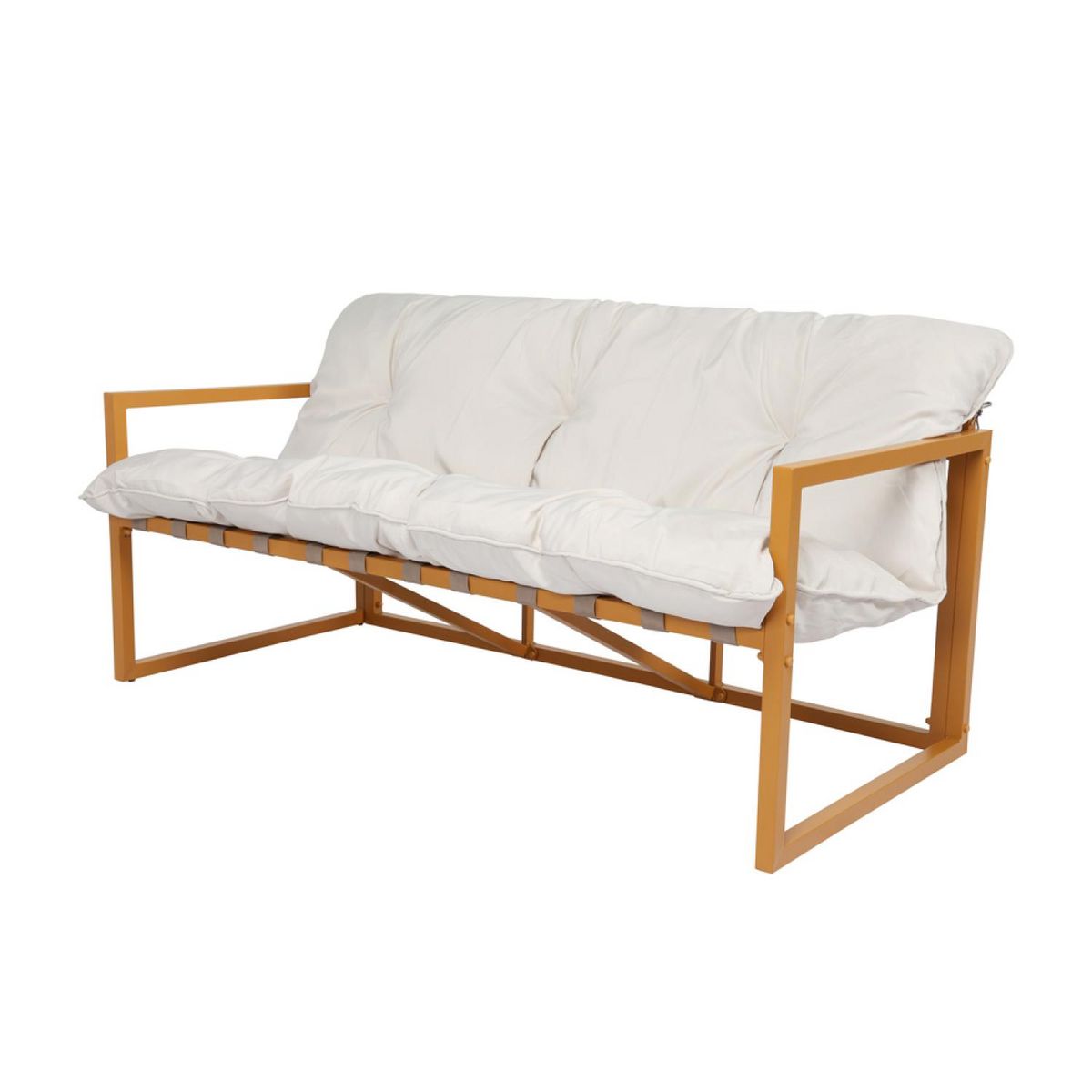 CONCEPT USINE Salon de jardin 5 places contemporain marron et coussins beiges RABAT