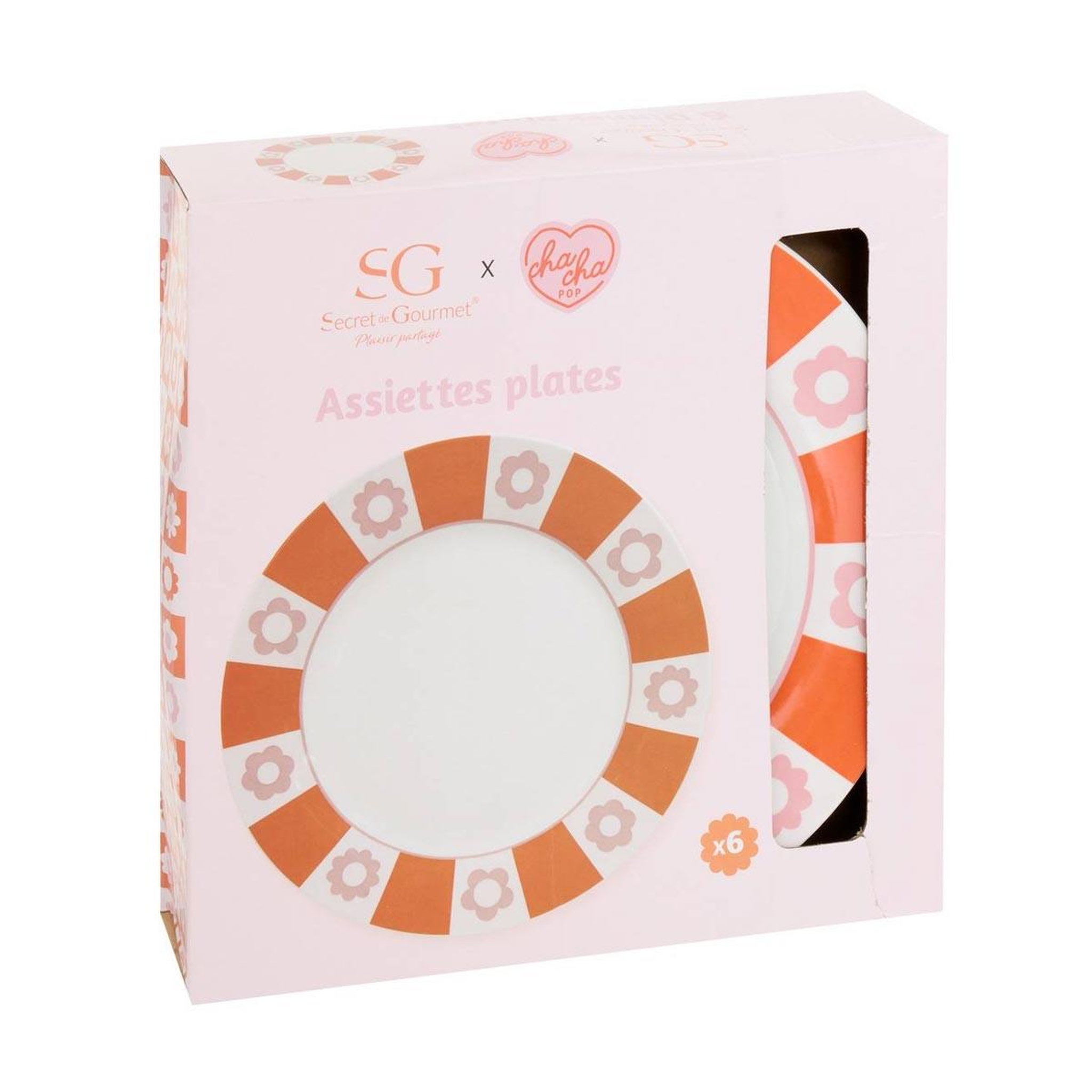 Voir la diapositive 2 : SECRET DE GOURMET Lot de 6 assiettes plates  chachapop  26cm multicolore