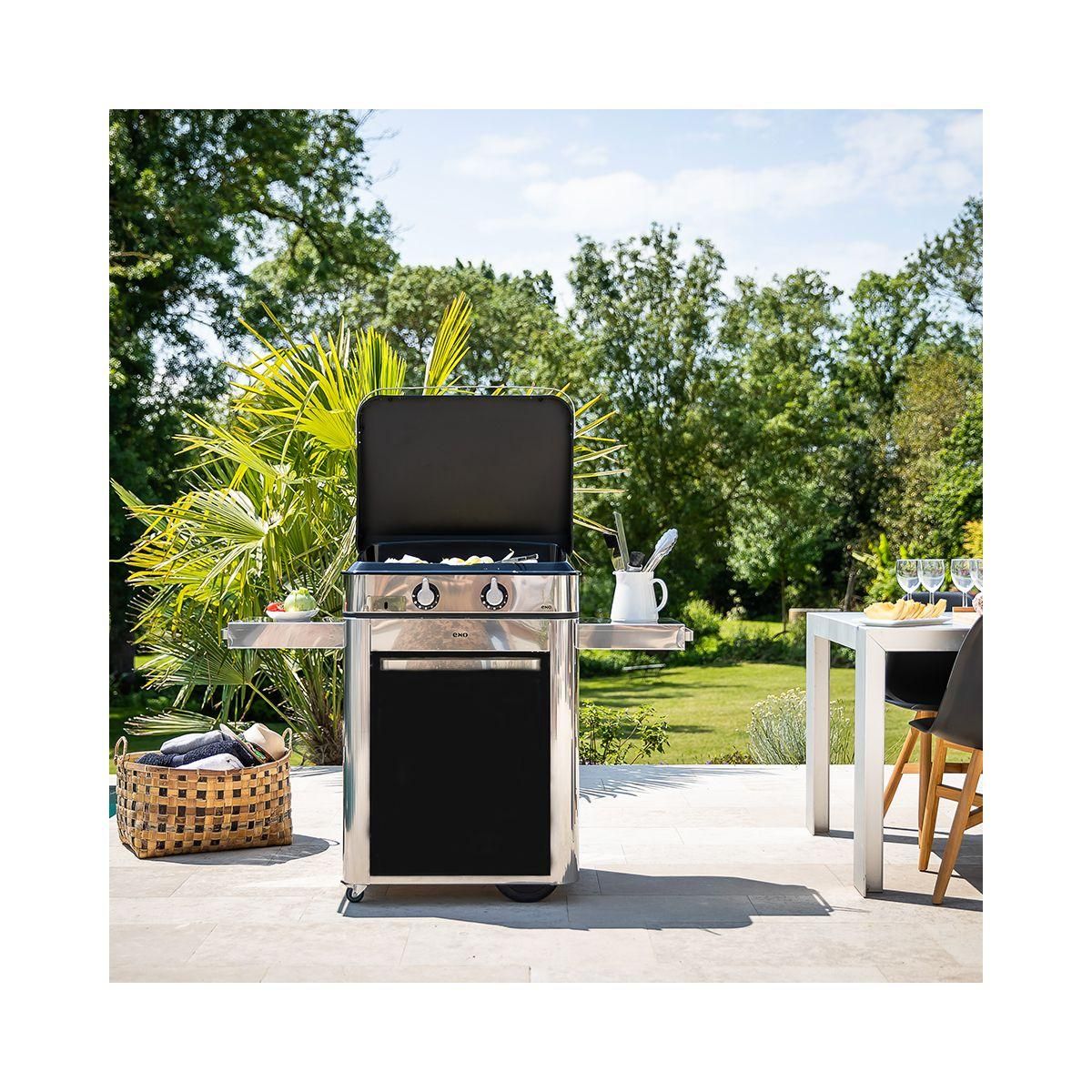 Eno Plancha gaz Combo Enosign 65 Inox et Noir sur chariot, 56x40 cm