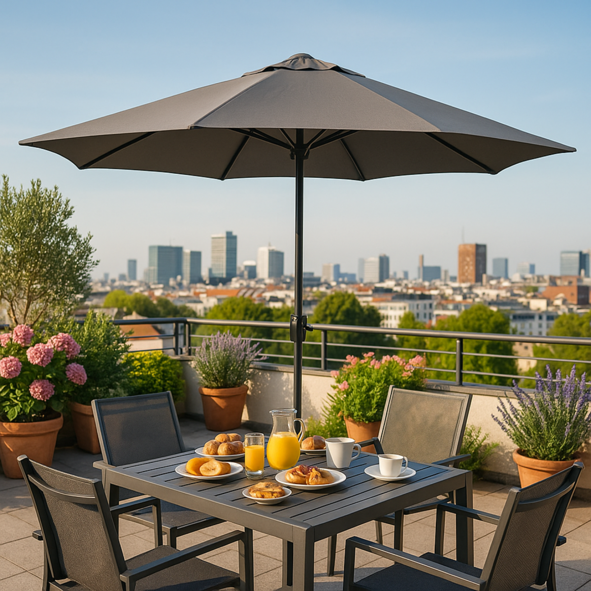 CONCEPT USINE Parasol droit rond diamètre 3 m gris PORTOFINO