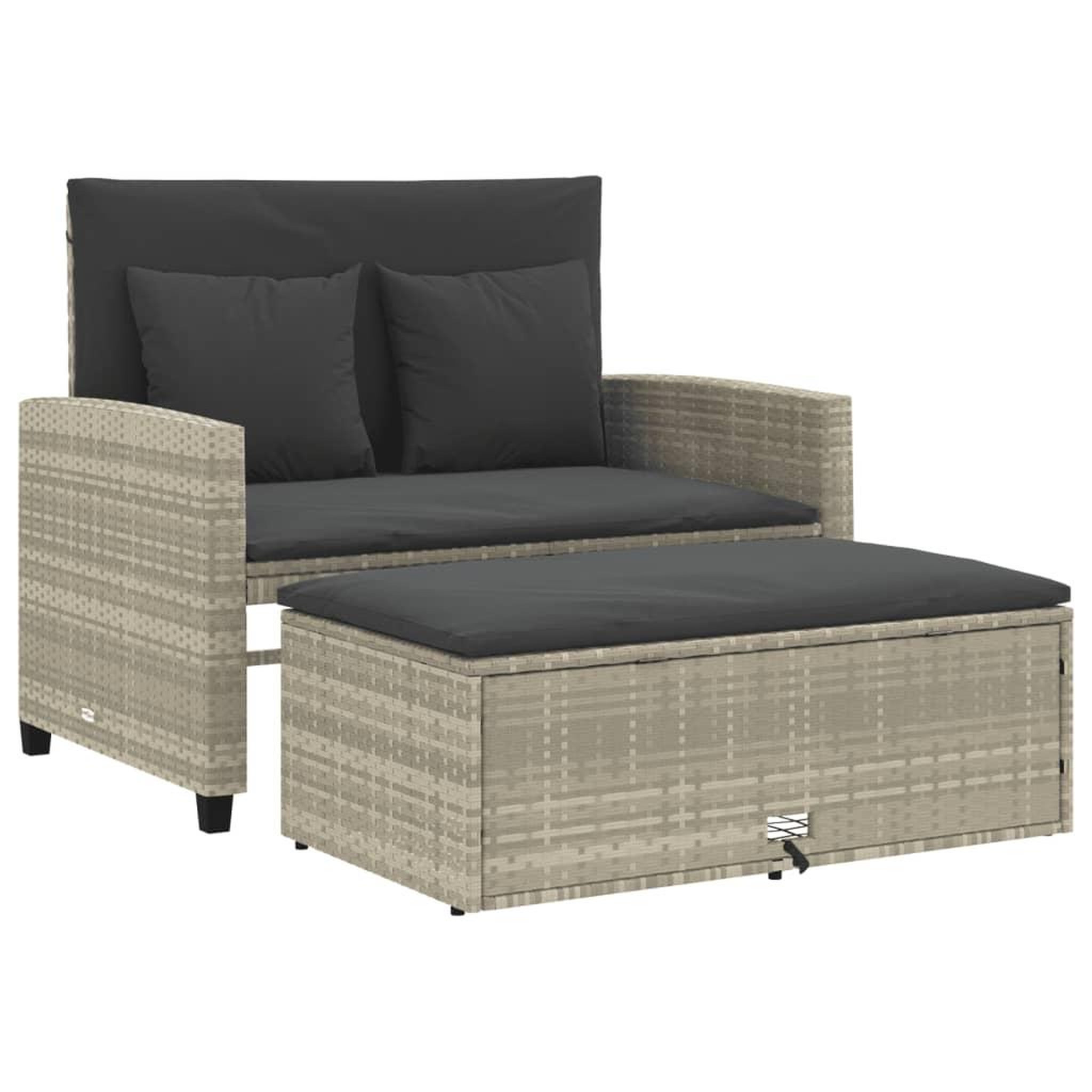 Voir la diapositive 2 : VIDAXL Canape de jardin 2 places et coussins gris clair resine tressee