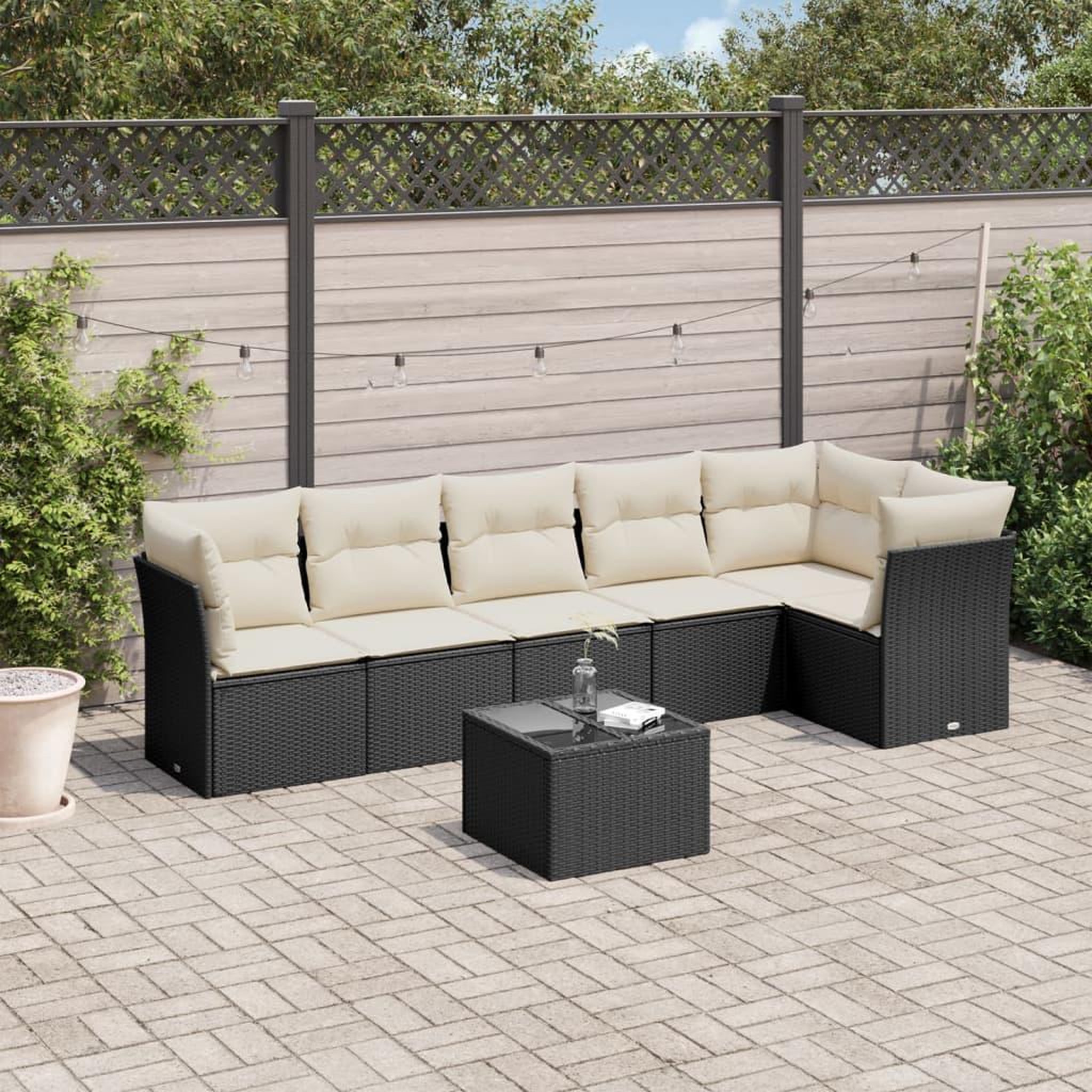 Voir la diapositive 1 : VIDAXL Salon de jardin 7 pcs avec coussins noir resine tressee