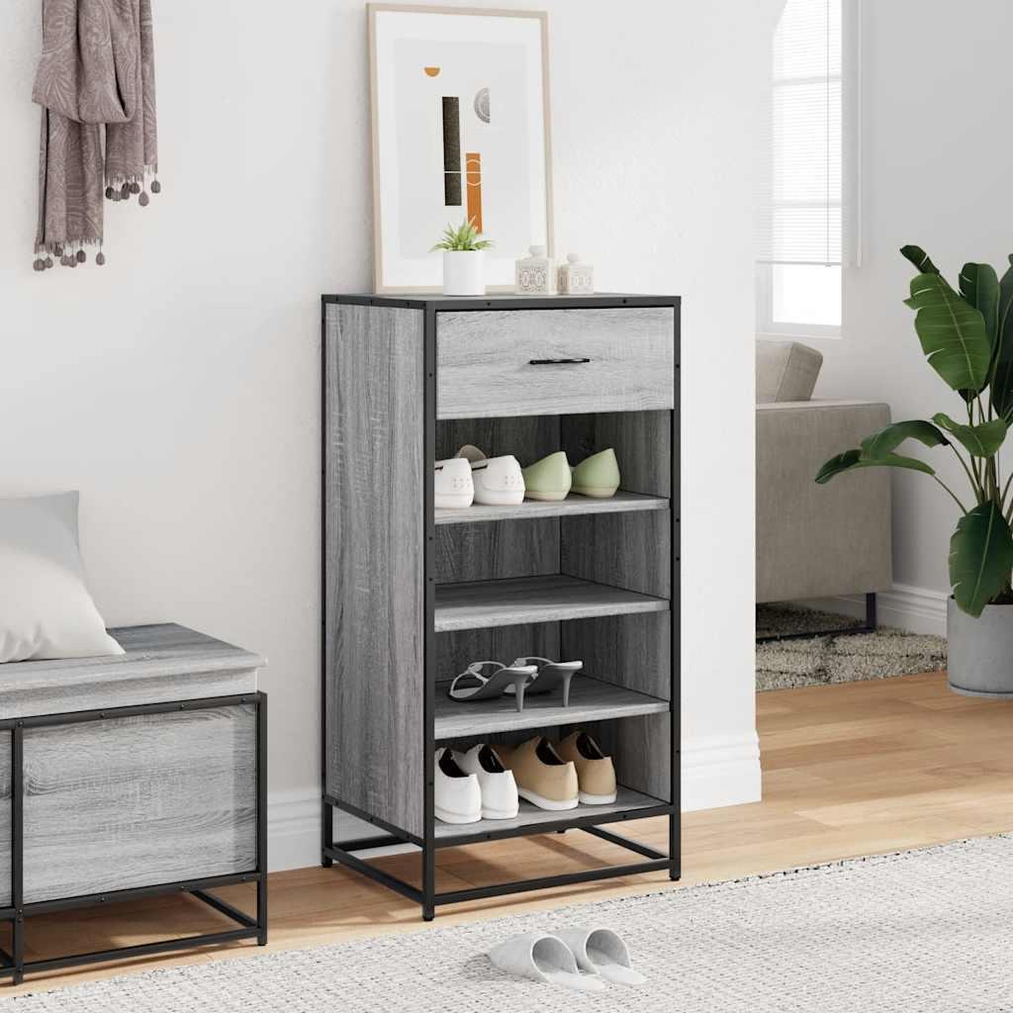 Voir la diapositive 3 : VIDAXL Etagere a chaussures sonoma gris 48x38x97,5 cm bois ingenierie