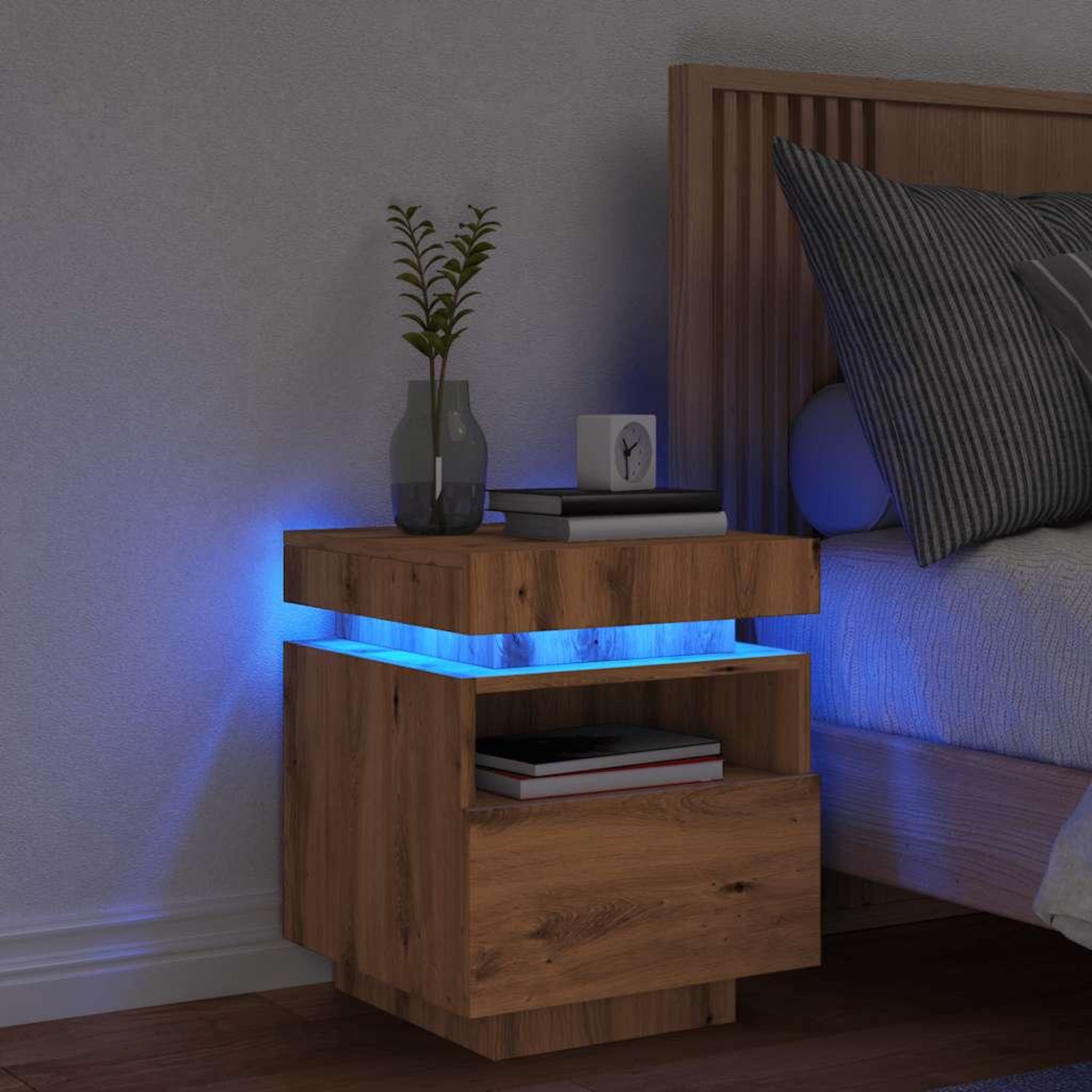 VIDAXL Armoire de chevet et lumieres LED chene artisanal 40x39x48,5 cm