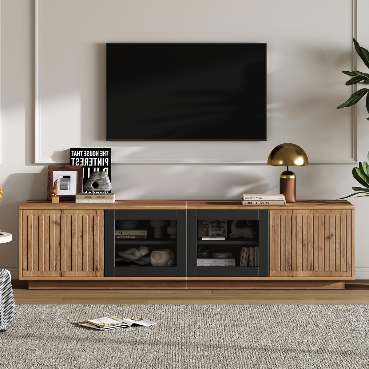 MERAX Meuble tv naturel 180 cm led panneau de particules