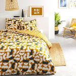 FUTURE HOME Parure de lit 2 personnes géométrique réversible. Coloris disponibles : Jaune