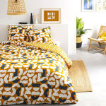 FUTURE HOME Parure de lit 2 personnes géométrique réversible. Coloris disponibles : Jaune