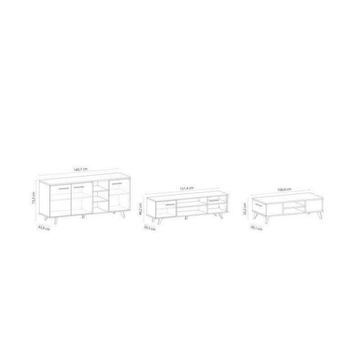 Demeyere Ensemble meuble TV table basse buffet WAYNE - Mélaminé - Style scandinave - Chene brossé et noir