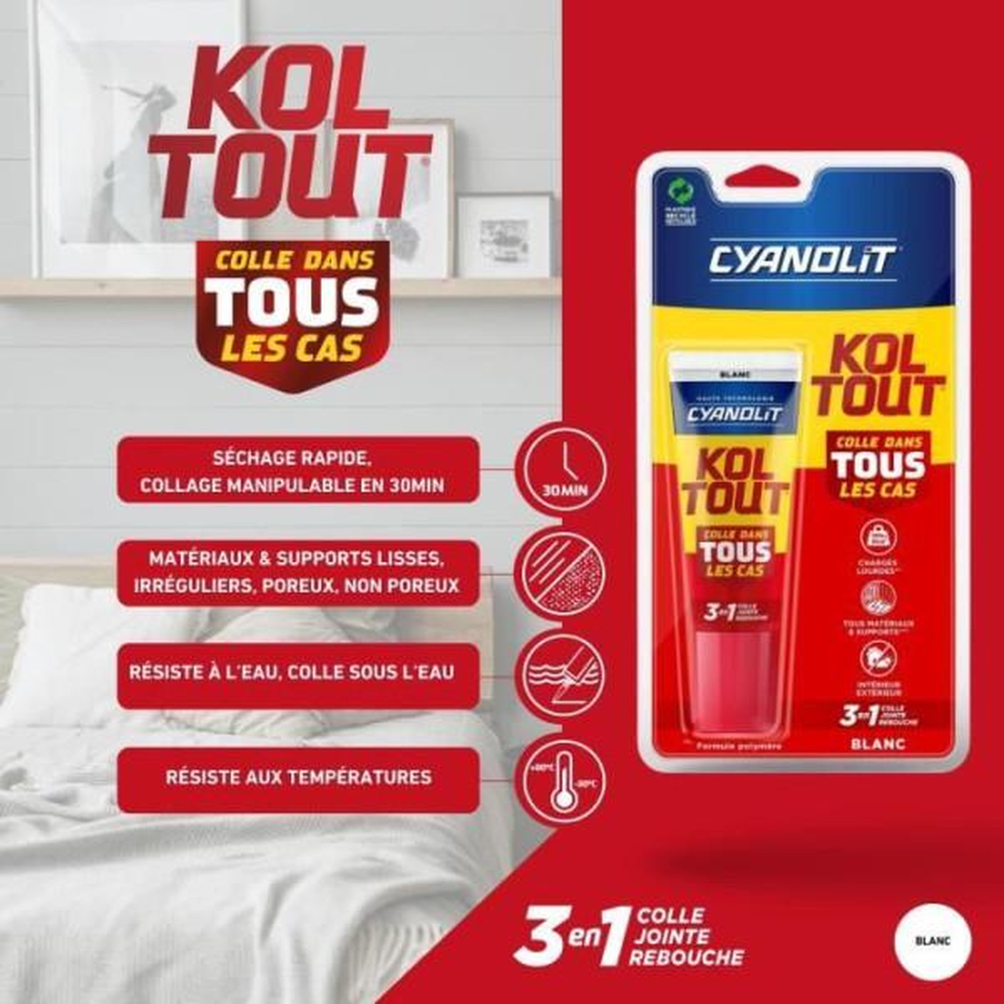 Voir la diapositive 3 : CYANOLIT Colle de fixation et d'étanchéité - CYANOLIT - Blanc - Blister 50ml - Pratique pour petites réparations - Polyvalente et ré