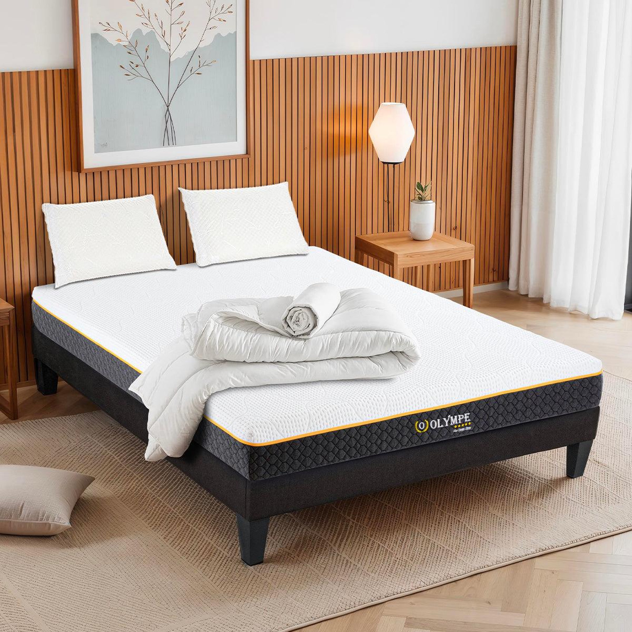 Voir la diapositive 3 : OLYMPE LITERIE Olympe literie | pack prêt à dormir olympe | matelas mémoire de forme + sommier + accessoires