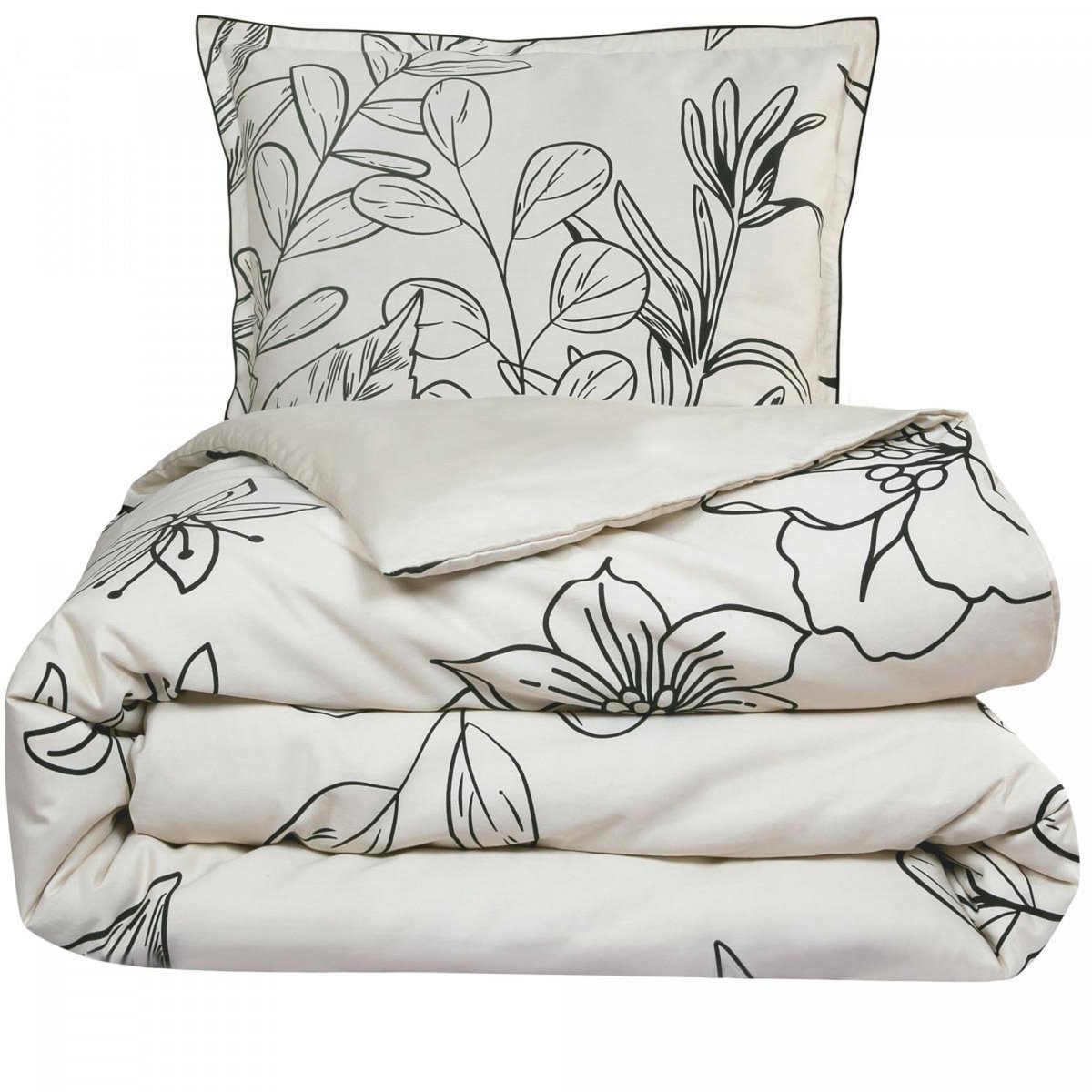 FUTURE HOME Parure de lit 2 personnes en satin de coton imprimé végétal