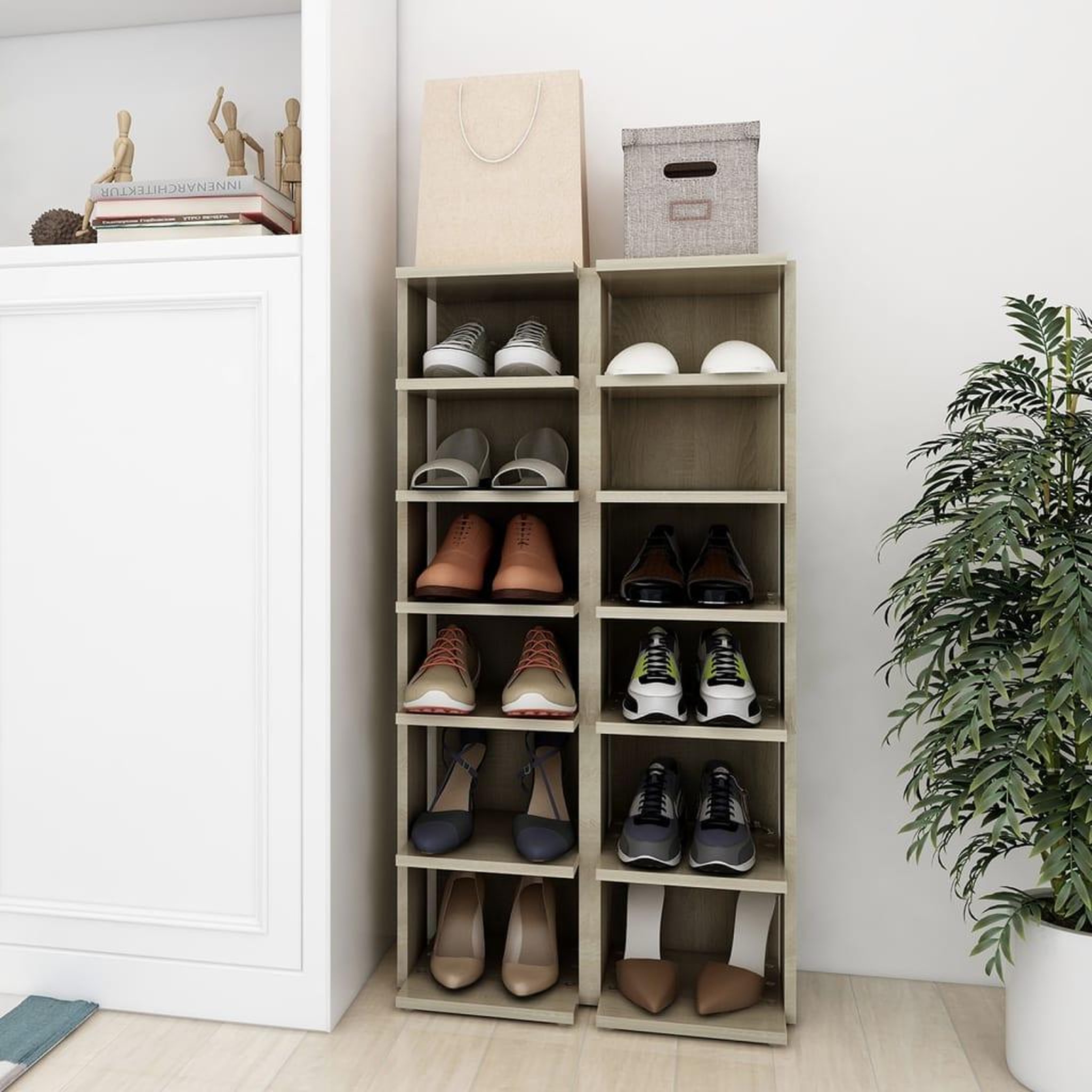 Voir la diapositive 1 : VIDAXL Armoires a chaussures 2 pcs Chene Sonoma 27,5x27x102 cm