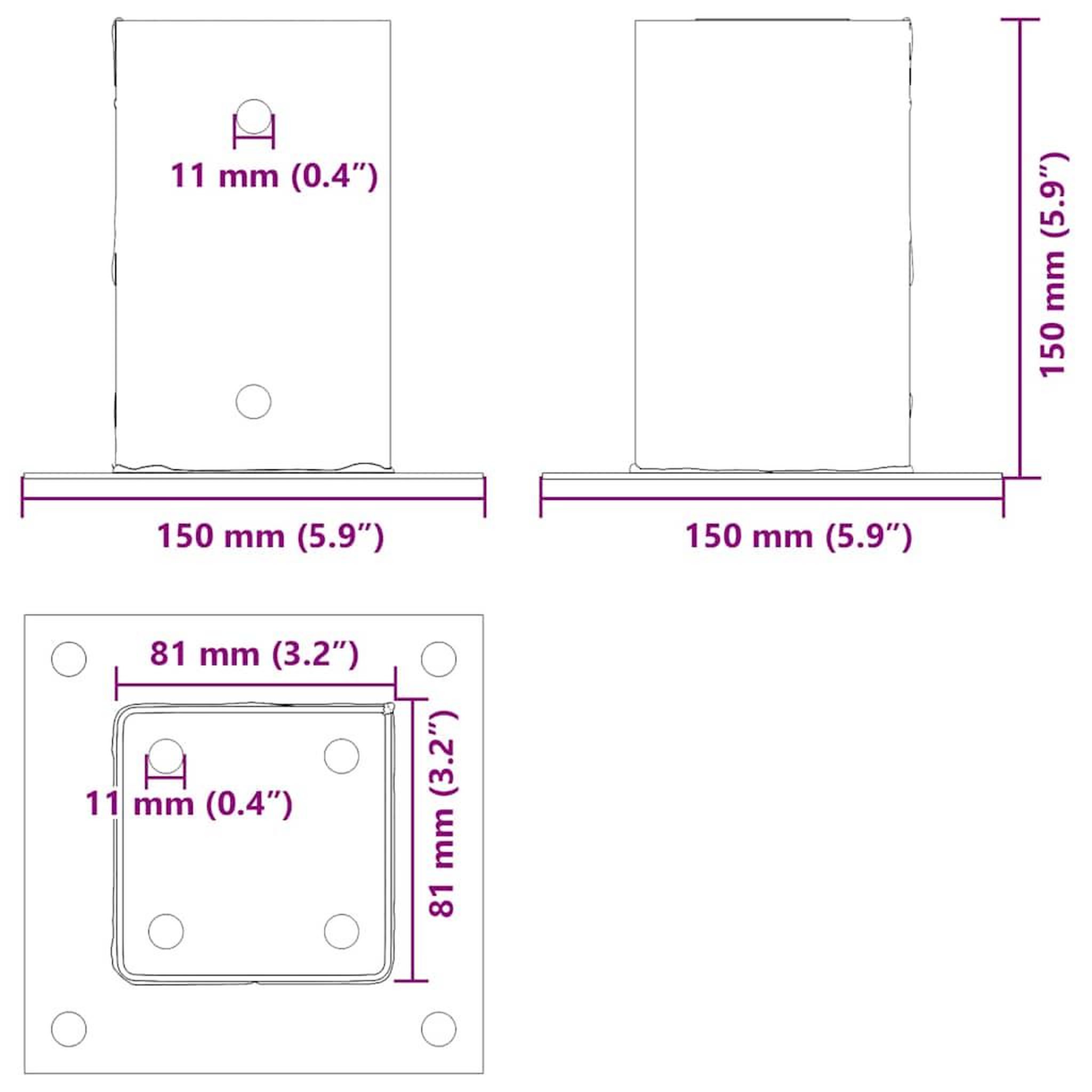 Voir la diapositive 6 : VIDAXL Bases de poteau carrees 4 pcs anthracite 81x81 mm