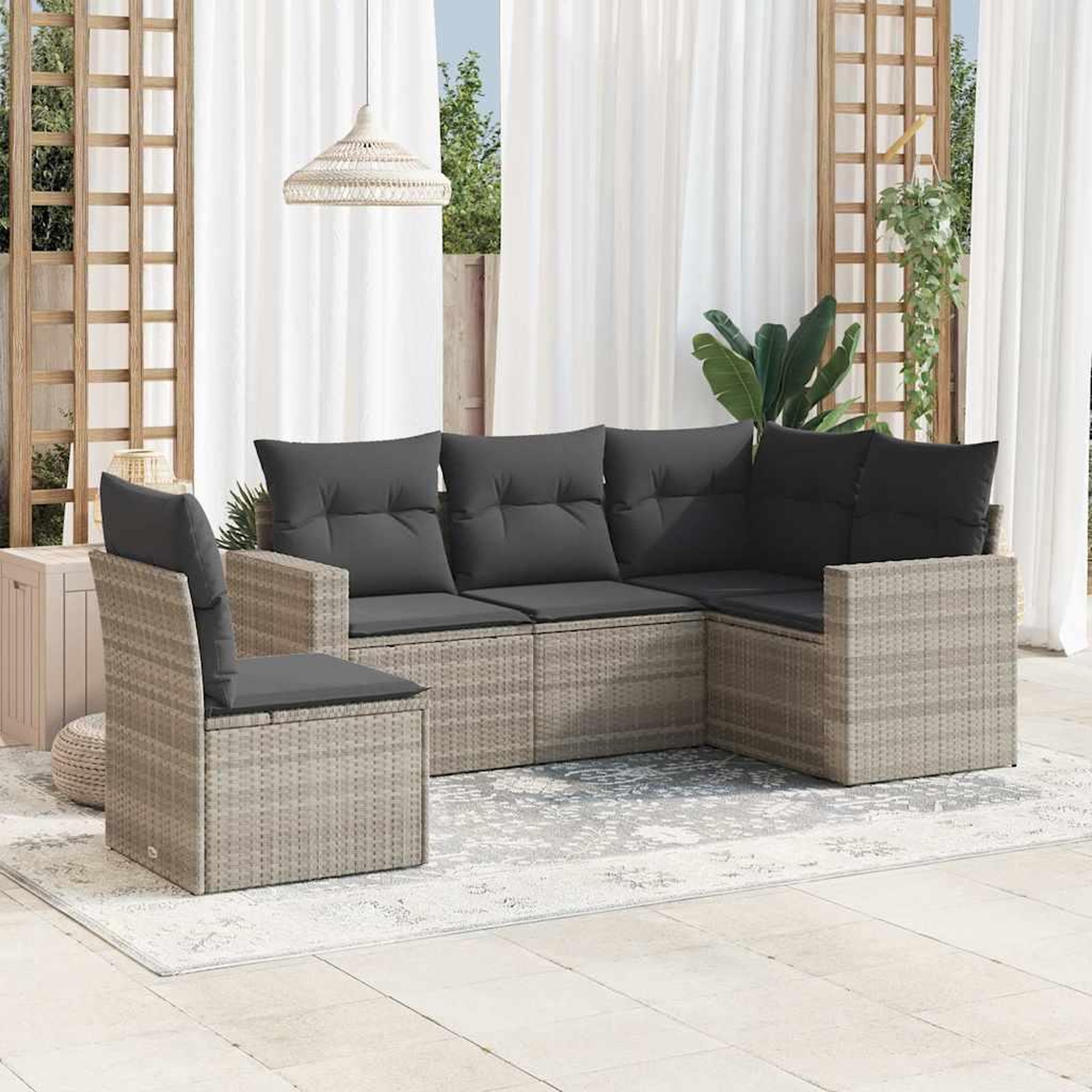 VIDAXL Salon de jardin 5 pcs avec coussins gris clair resine tressee