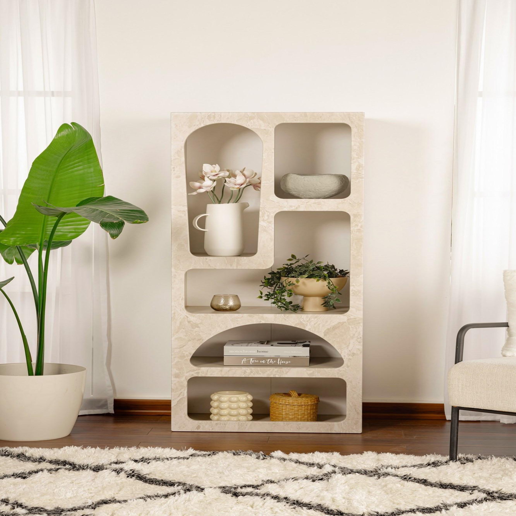 Voir la diapositive 2 : Habitat et Jardin Bibliothèque en bois  venüs  60 x 32 x 150 cm - marbre travertin