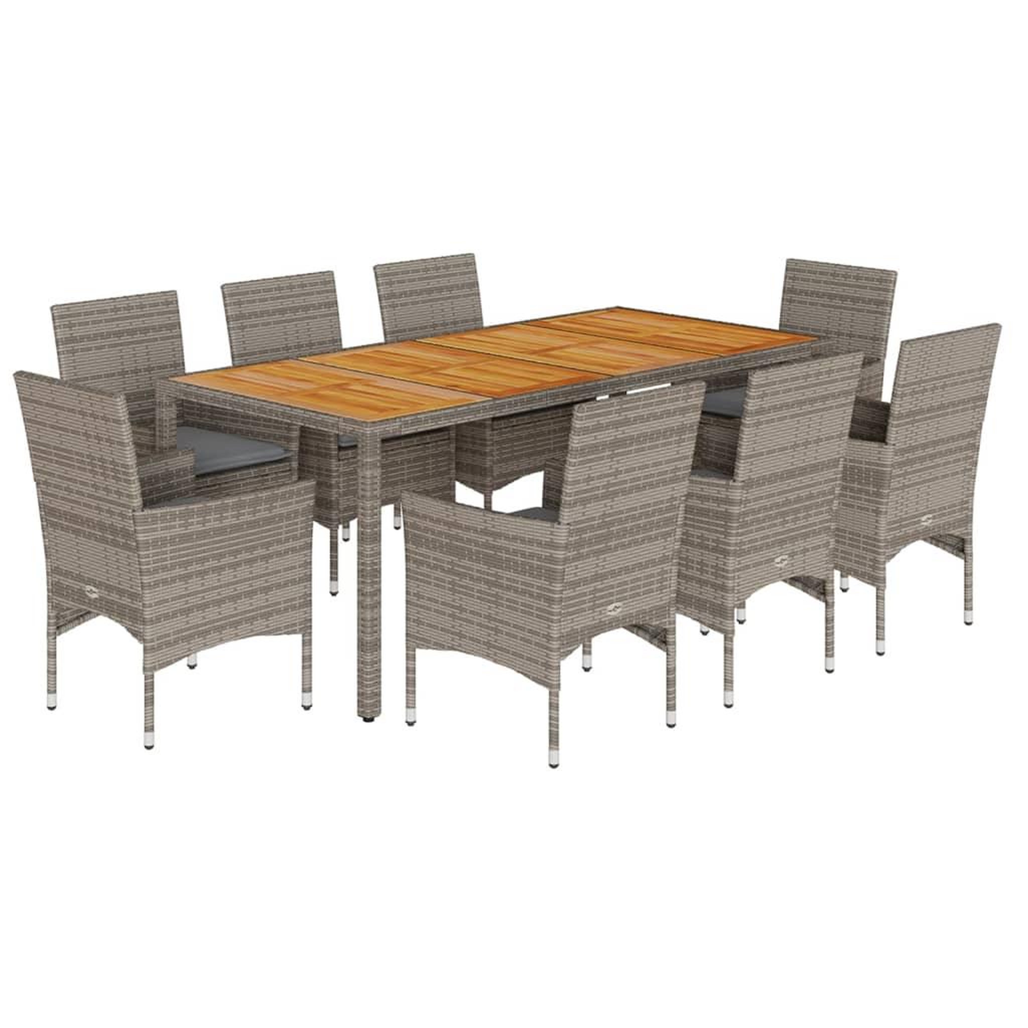 Voir la diapositive 2 : VIDAXL Ensemble a manger de jardin et coussins 9 pcs gris rotin acacia
