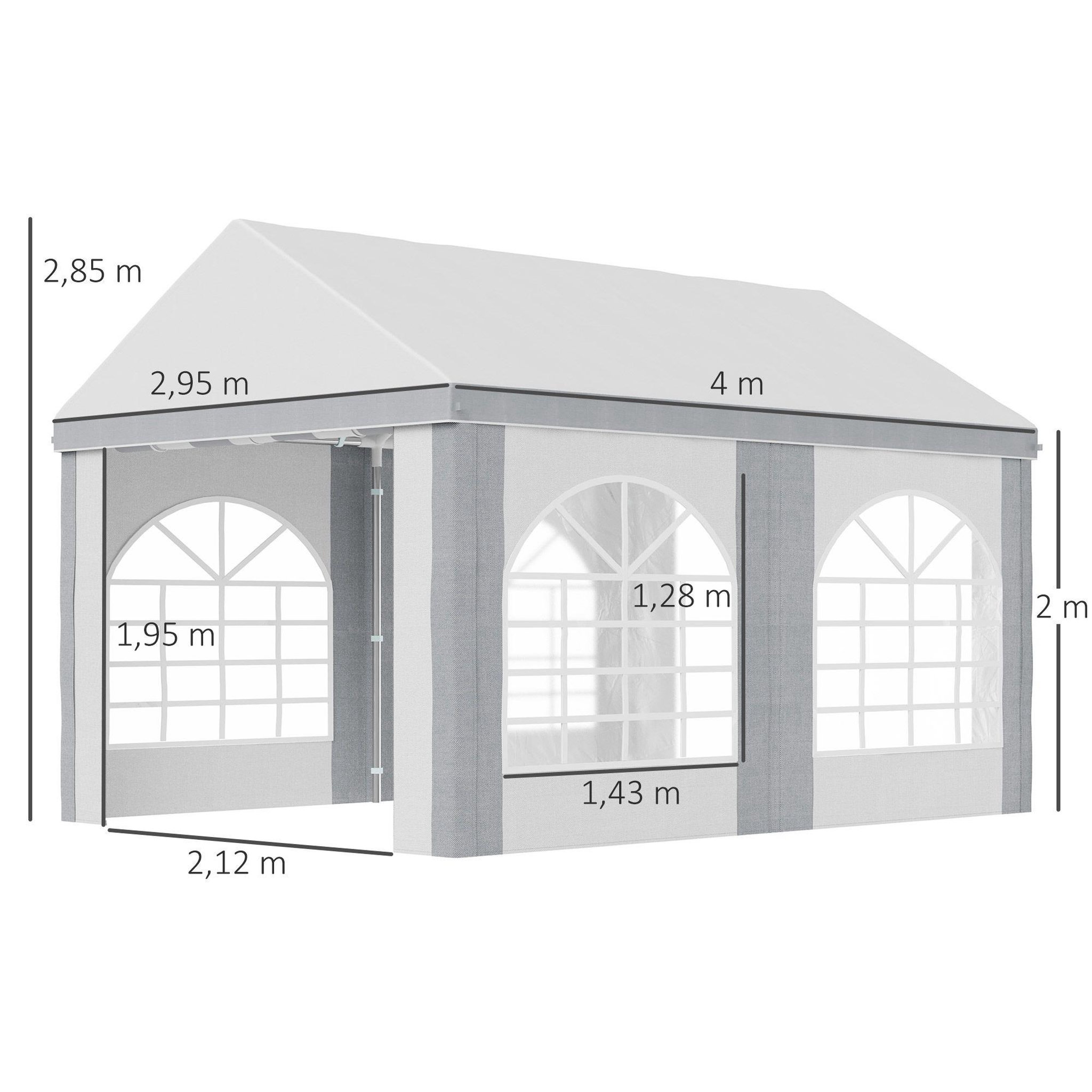 Voir la diapositive 3 : OUTSUNNY Barnum tonnelle chapiteau de jardin dim. 4L x 2,95l x 2,85H m - 4 fenêtres, 2 portes - acier galvanisé PE blanc gris