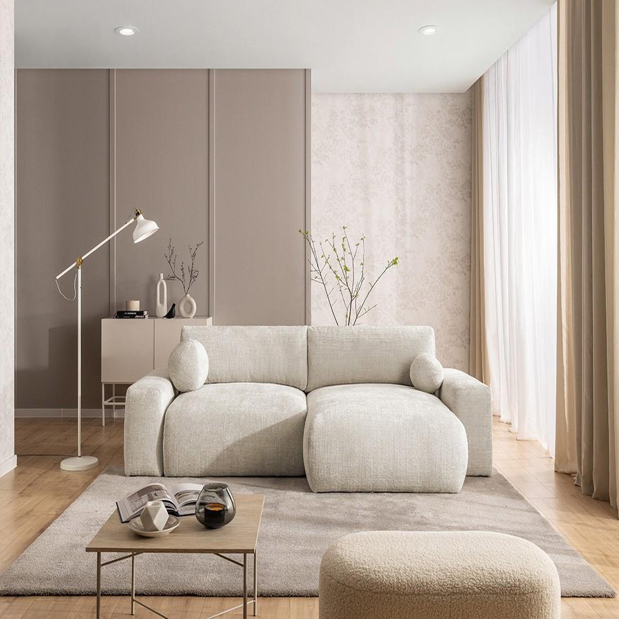 Voir la diapositive 4 : BEST MOBILIER Constance - canapé d'angle réversible 4 places convertible avec coffre en velours texturé