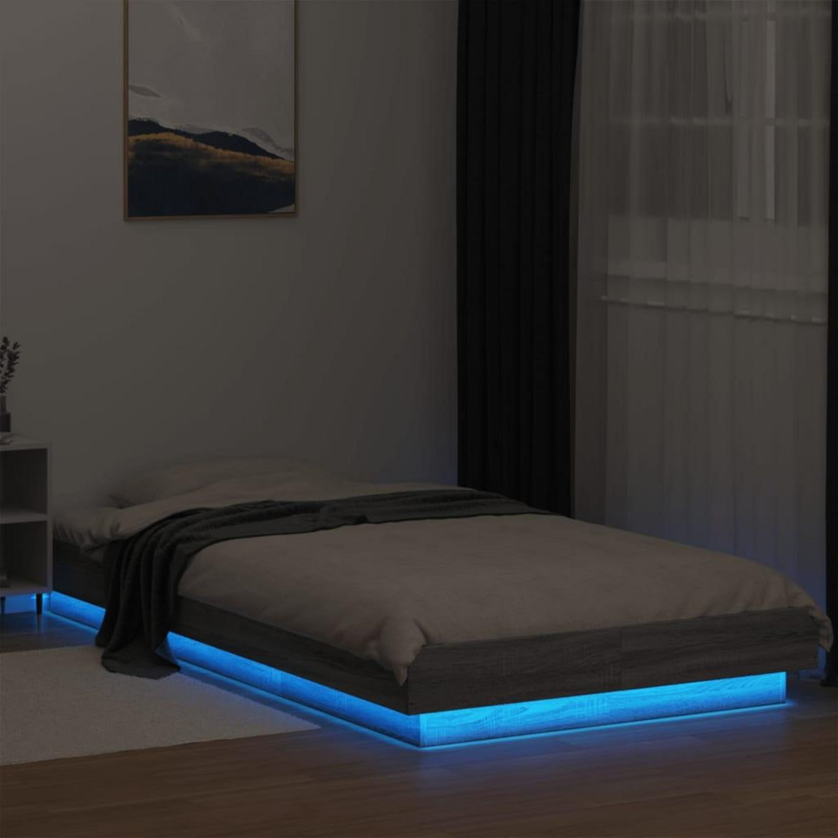 VIDAXL Cadre de lit et lumieres LED sans matelas sonoma gris 75x190 cm