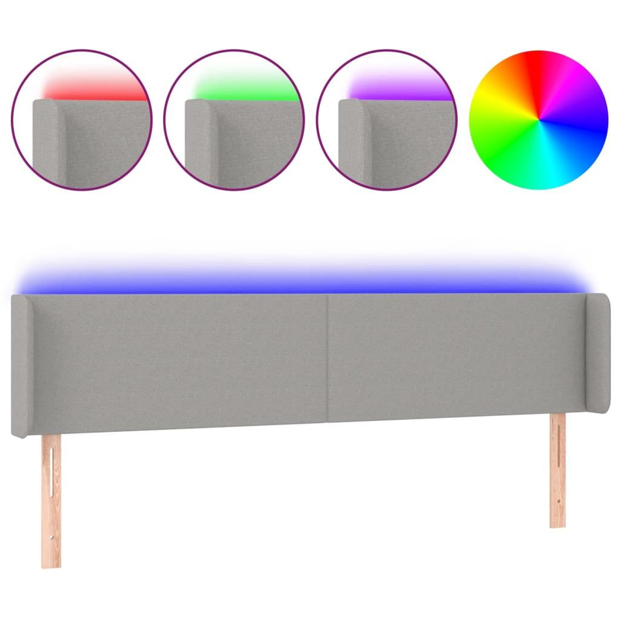 Voir la diapositive 2 : VIDAXL Tete de lit a LED Gris clair 203x16x78/88 cm Tissu