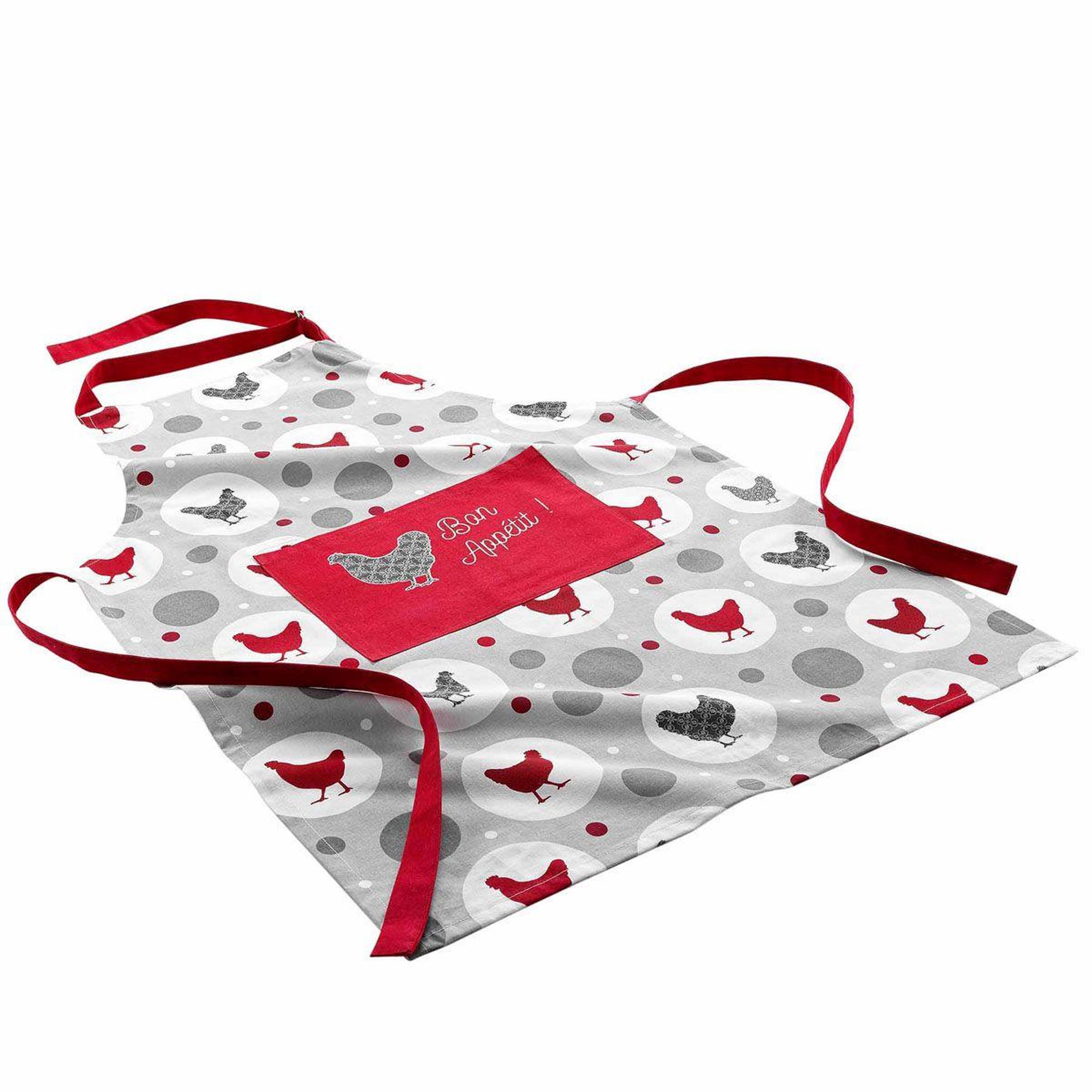 Douceur d'Intérieur Tablier de cuisine imprimé  suzette  84cm rouge & gris
