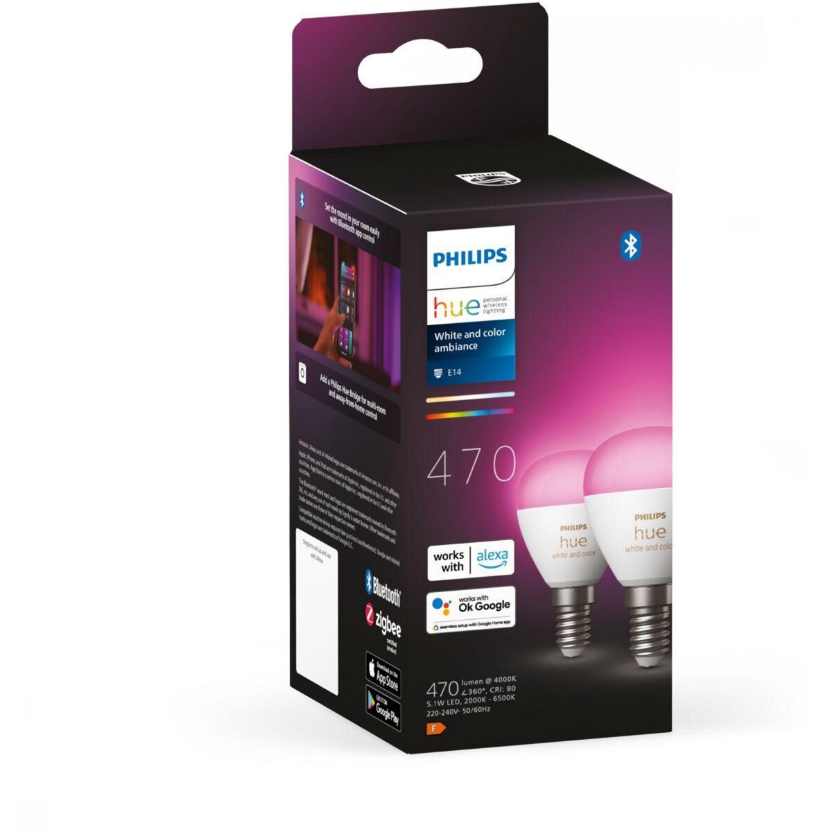 Philips Ampoule LED connectée HUE W&C E14 Luster x2 5.1W
