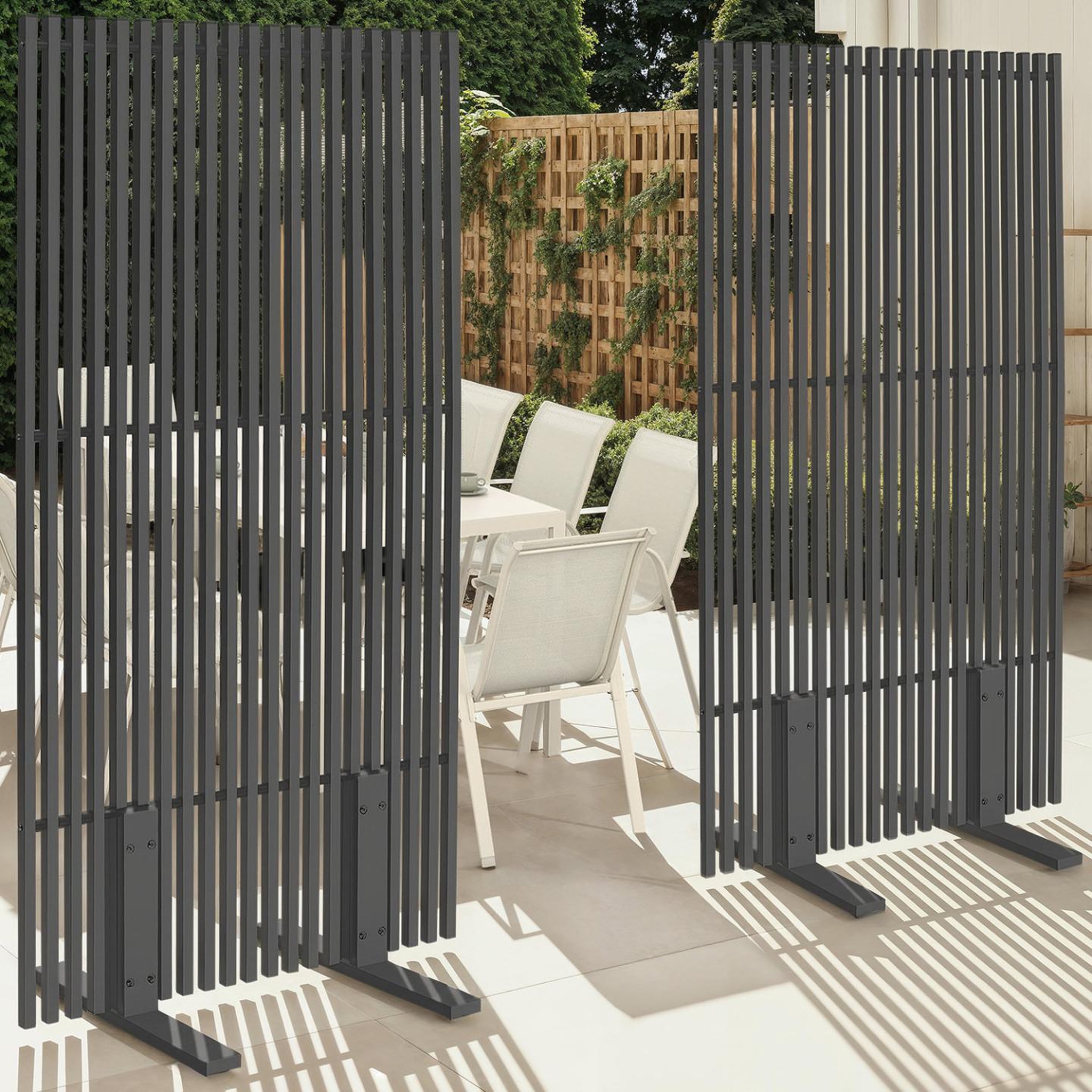 Voir la diapositive 2 : ID MARKET Lot de 2 paravents extérieurs ajourés claustra décoratif 80 x 150 cm métal gris anthracite