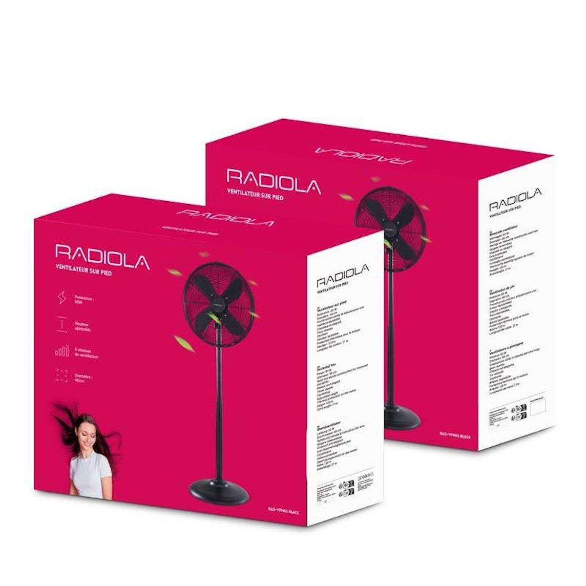 RADIOLA Radiola - Rad-vpm45 - Noir - Ventilateur Sur Pied - 3 Vitesses - 50w