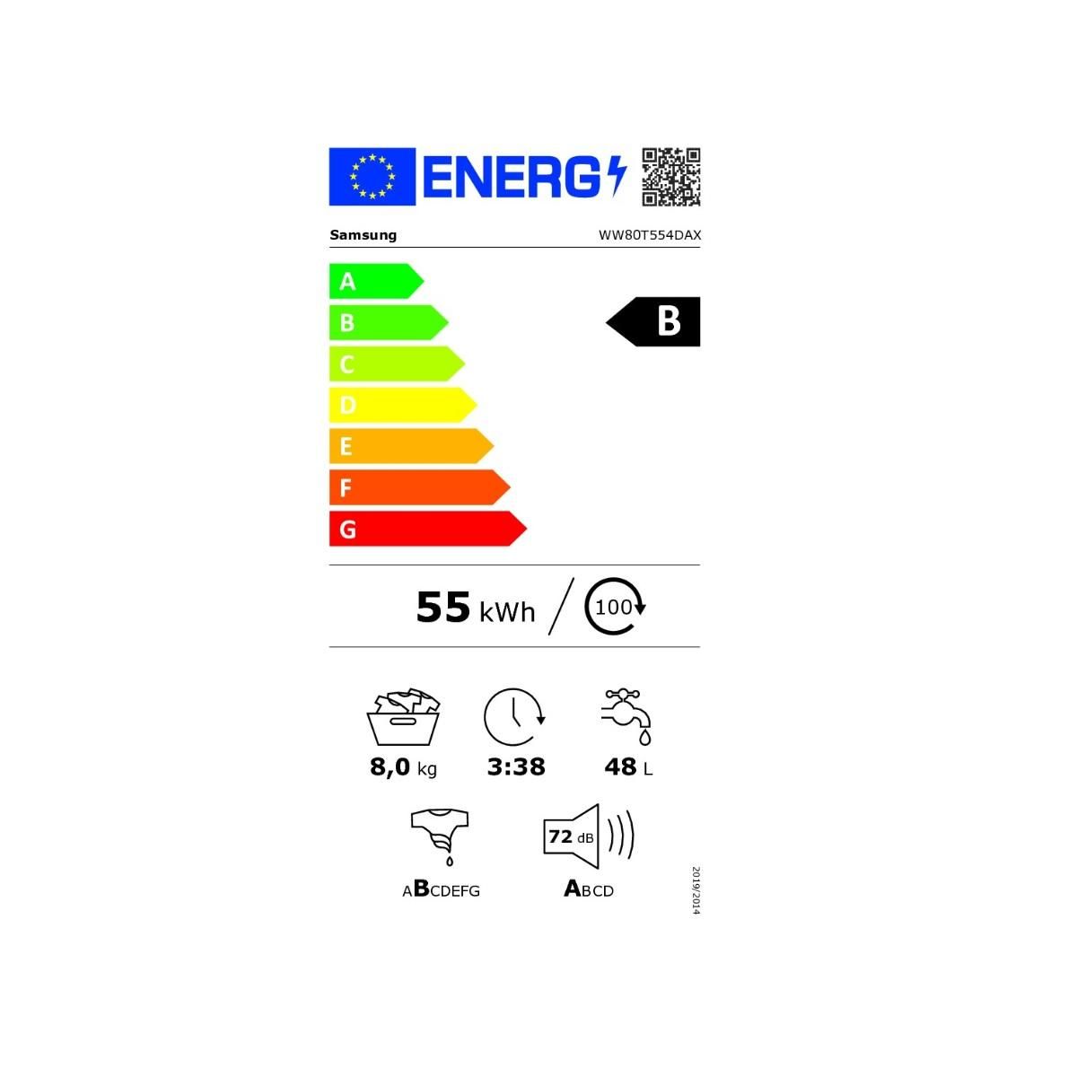 Samsung Lave-linge hublot 8kg 1400 tours/min - WW80T554DAX