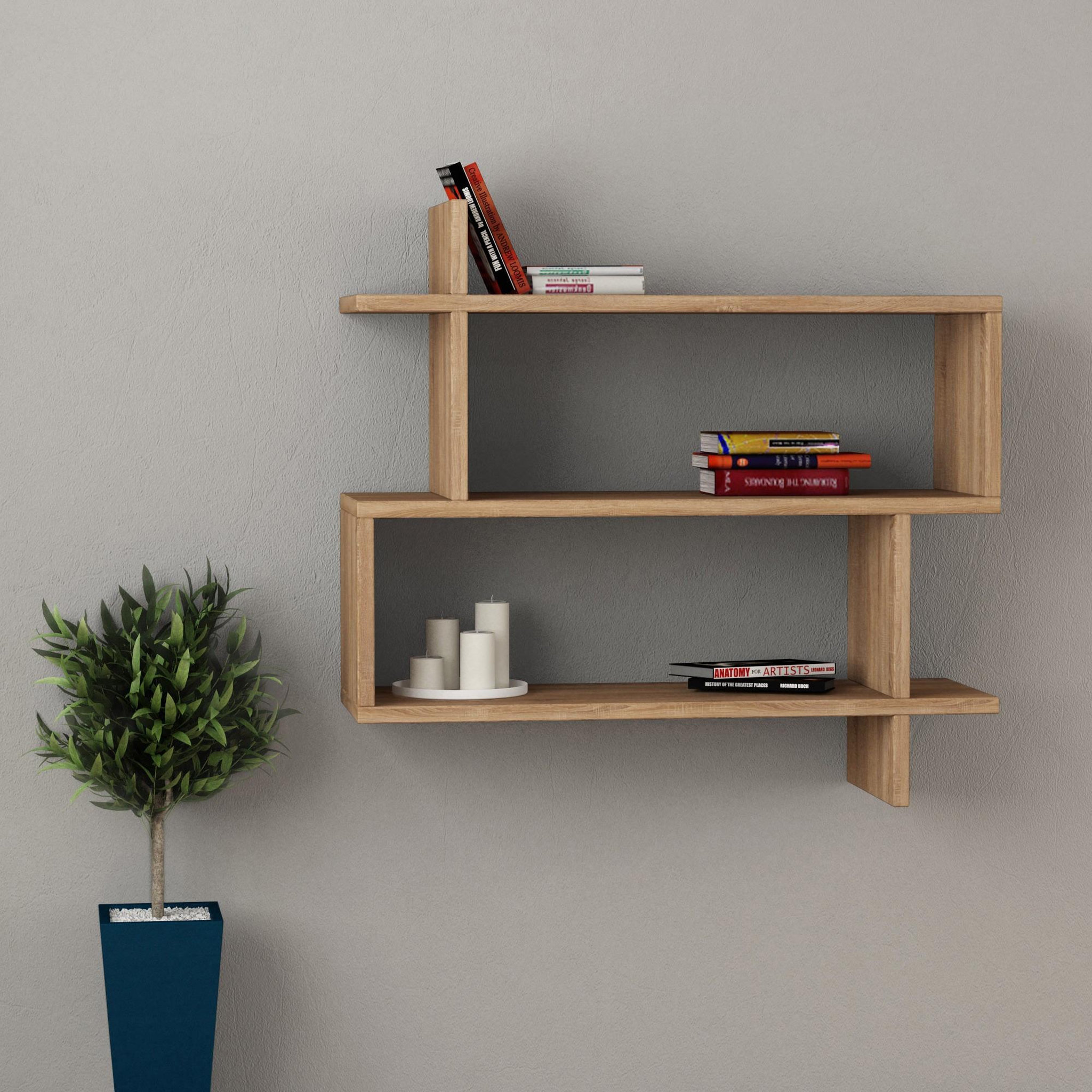 Voir la diapositive 2 : Habitat et Jardin Étagère murale en bois  paralel  - 70 x 22 x 65 cm - marron