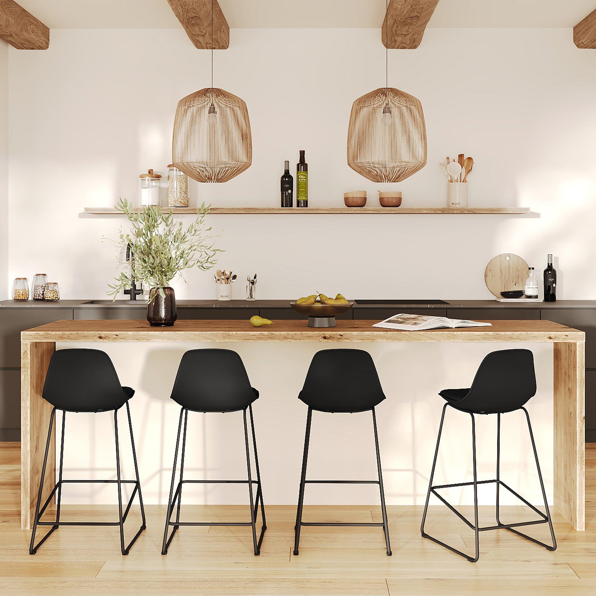 Voir la diapositive 6 : MAISON PAVANE Lot de 2 chaises pour îlot central 65 cm noires-leni