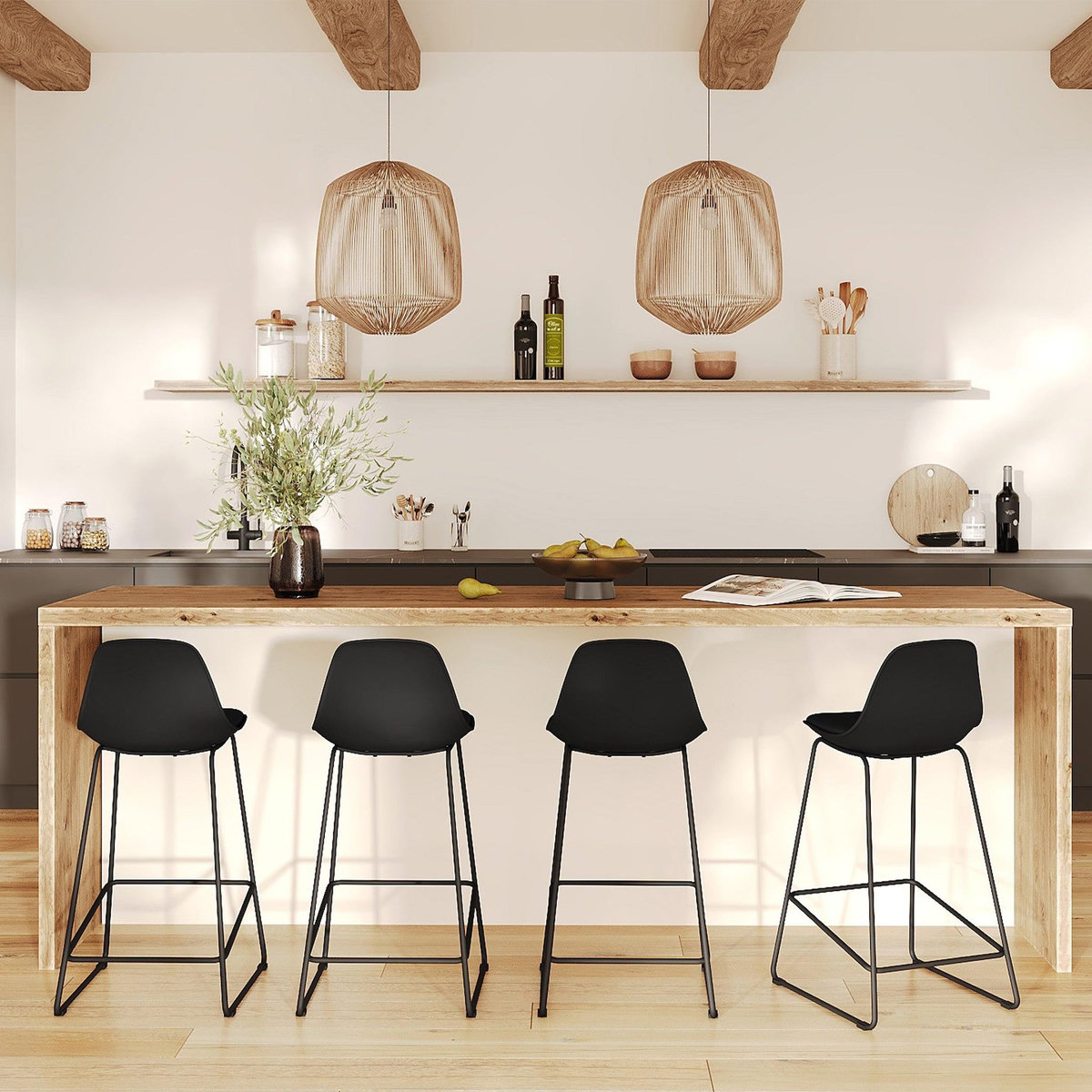 Rendez vous déco Lot de 2 chaises pour îlot central 65 cm noires-Leni