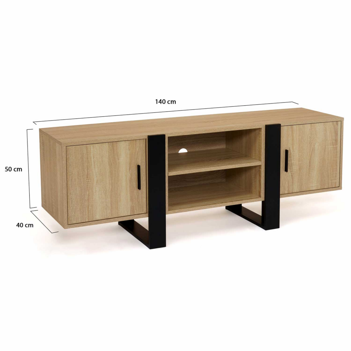 ID MARKET Meuble TV 140 cm PHOENIX 2 portes bois et noir