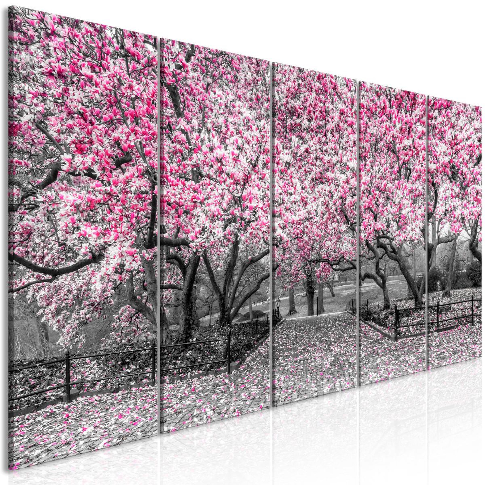 Paris Prix Tableau 5 panneaux  magnolia park narrow pink. Coloris disponibles : Multicolore