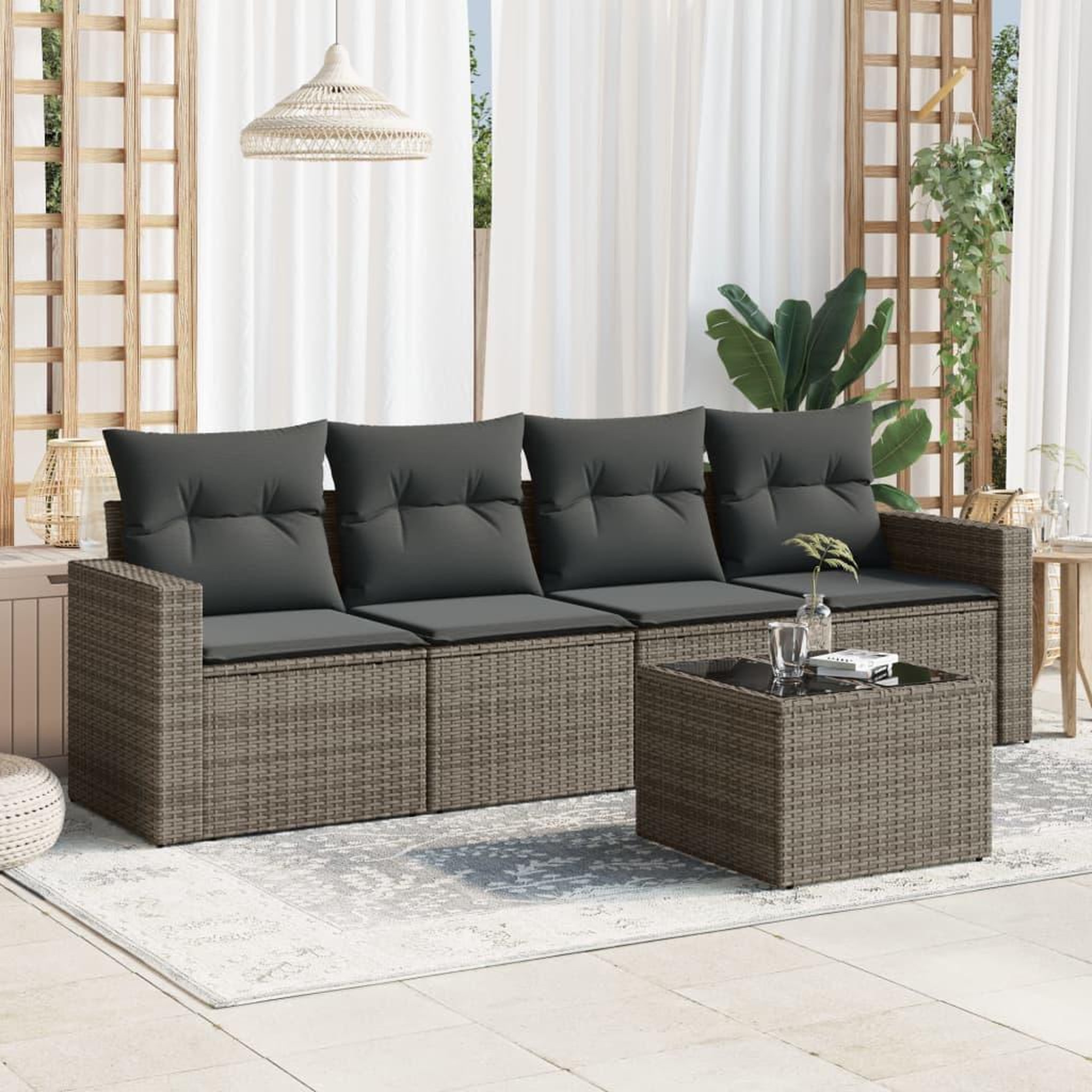 VIDAXL Salon de jardin 5 pcs avec coussins gris resine tressee
