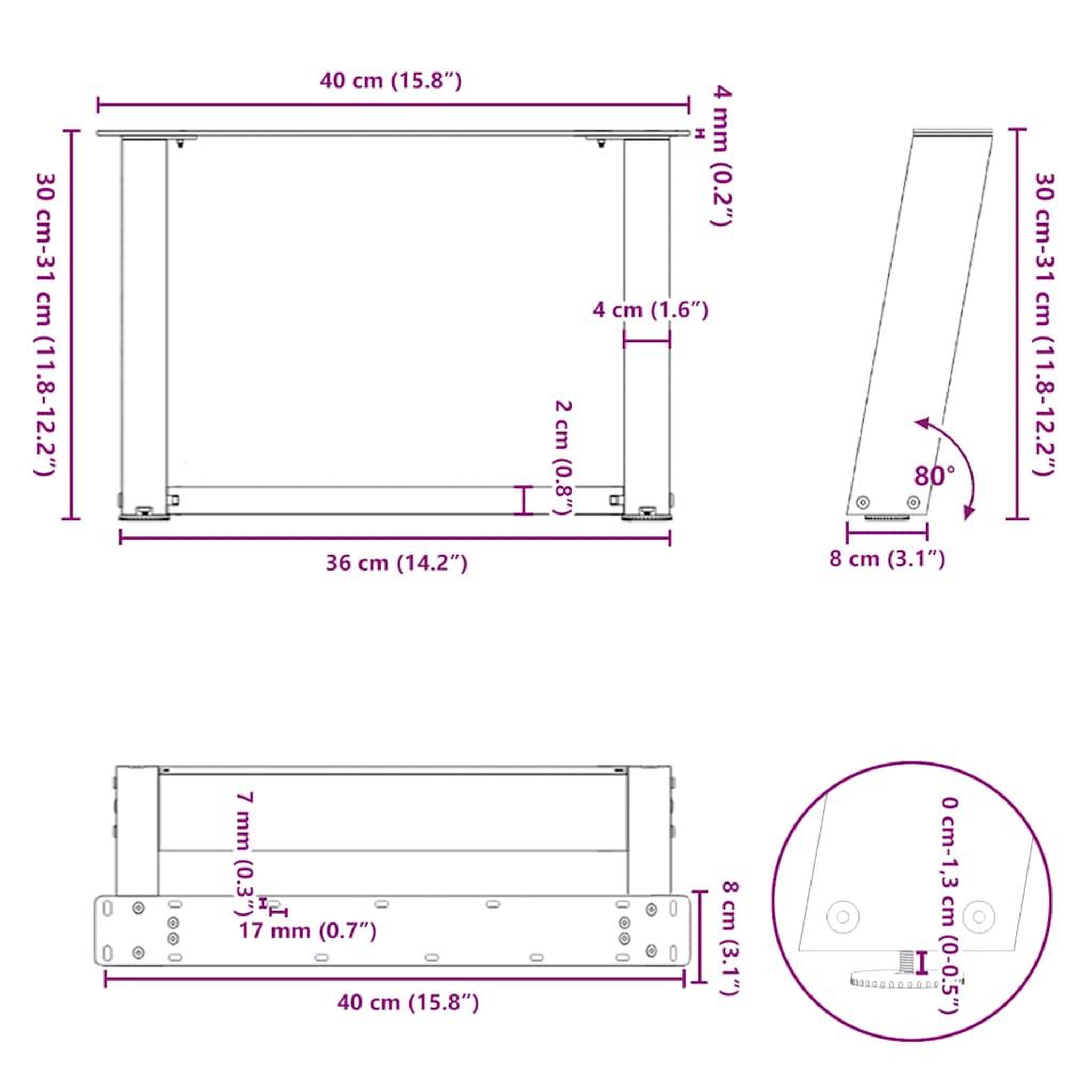 Voir la diapositive 6 : VIDAXL Pieds de table basse forme de U 2 pcs anthracite 40x(30-31) cm
