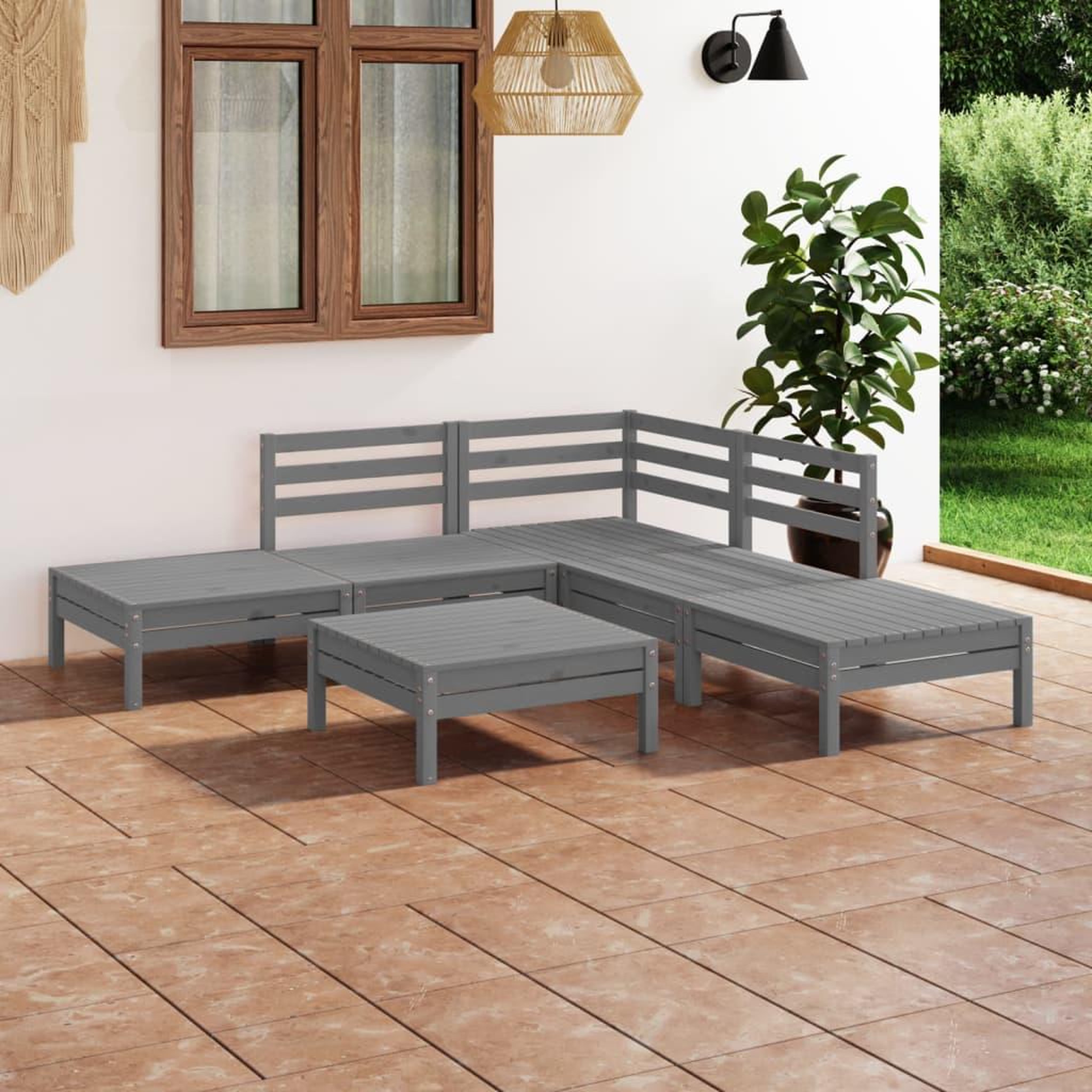 Voir la diapositive 1 : VIDAXL Salon de jardin 6 pcs Bois de pin massif Gris