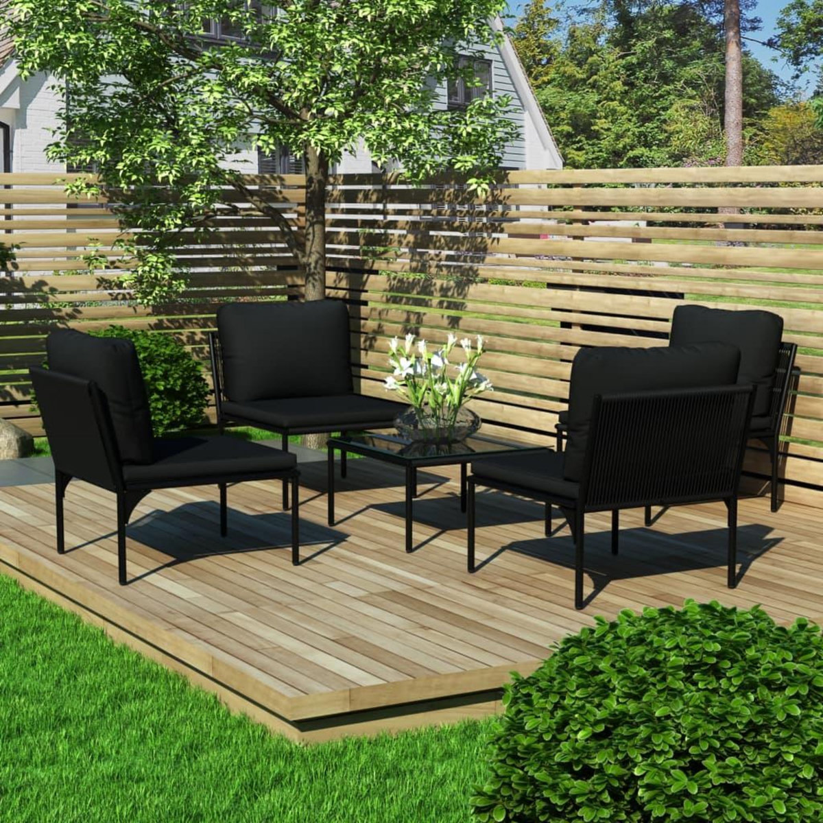 VIDAXL Salon de jardin 5 pcs avec coussins Noir PVC