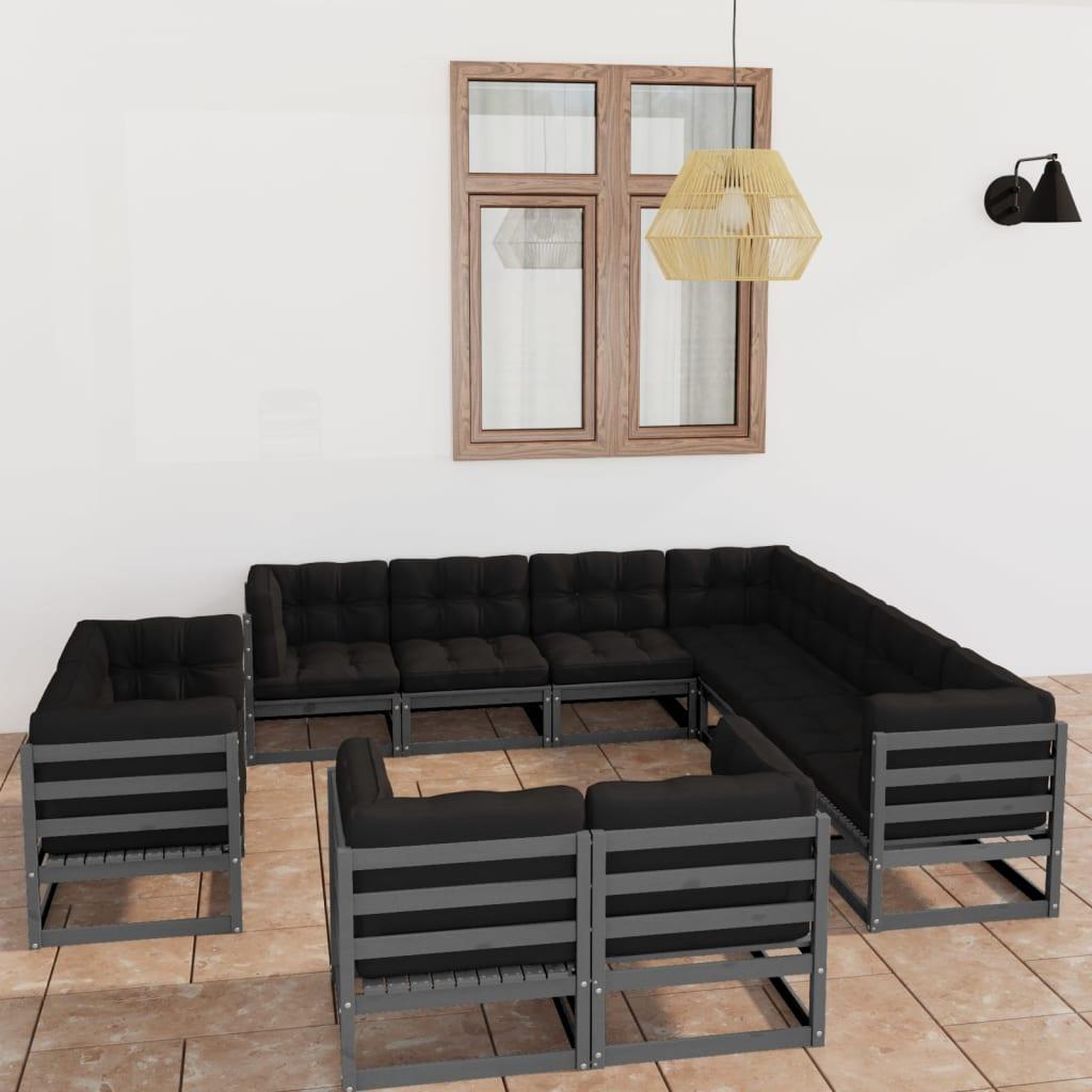 Voir la diapositive 1 : VIDAXL Salon de jardin 11 pcs avec coussins Gris Bois de pin massif