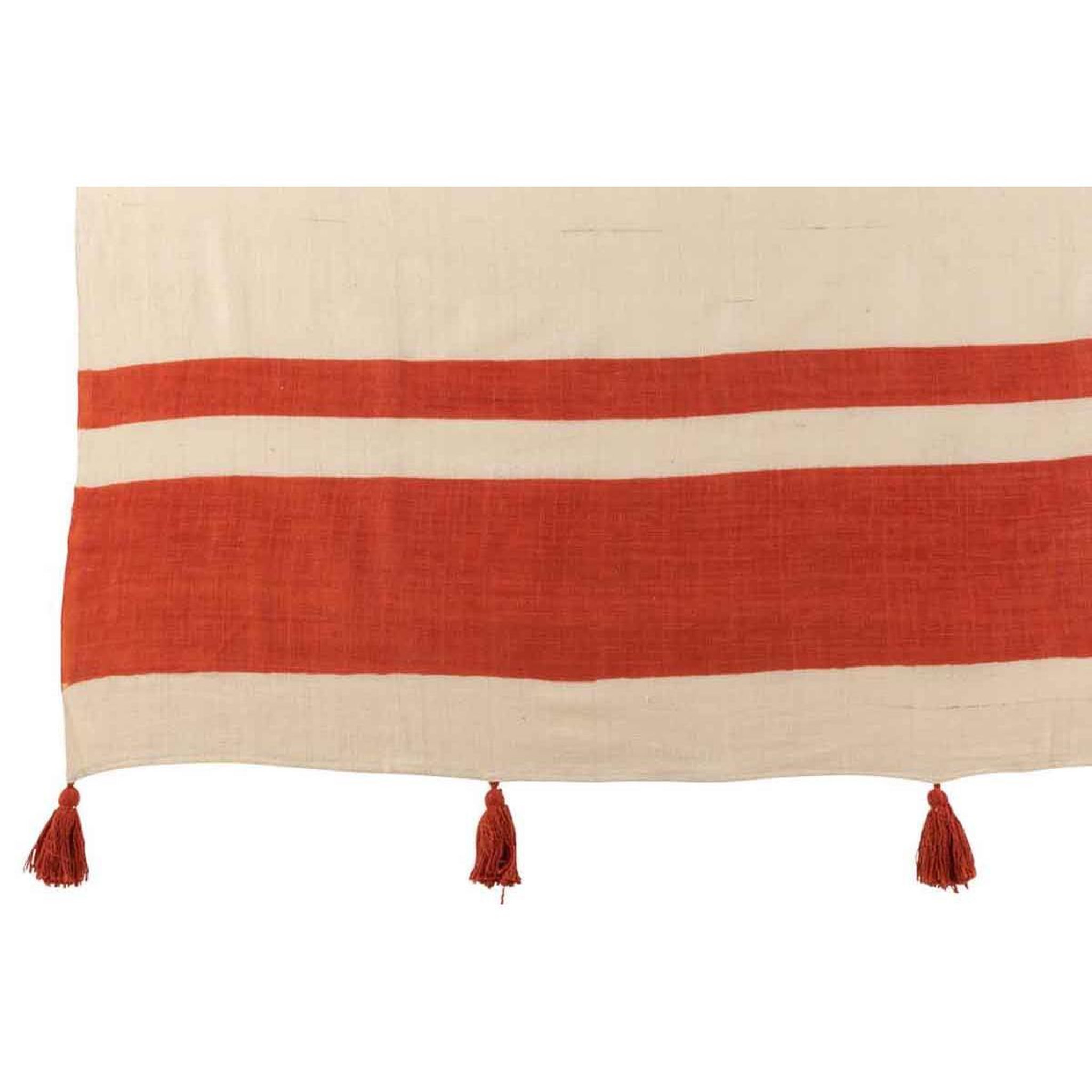 Voir la diapositive 2 : J-LINE Plaid déco à pompons  rayures  130x170cm corail
