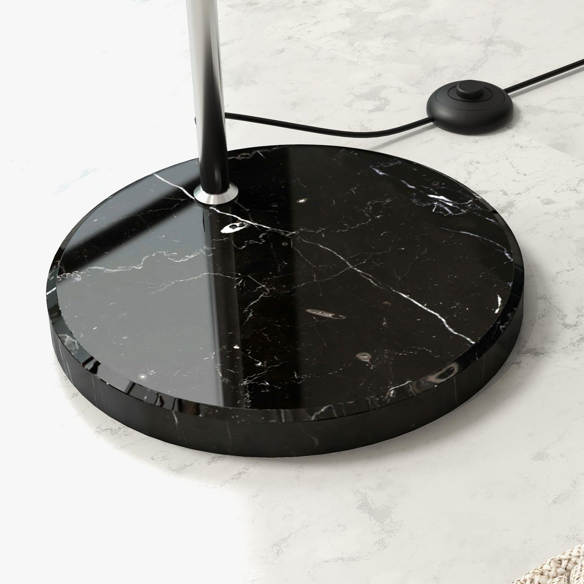 HOMCOM Lampadaire arc - lampadaire arceau courbé design - pied marbre noir mât abat-jour globe métal chromé