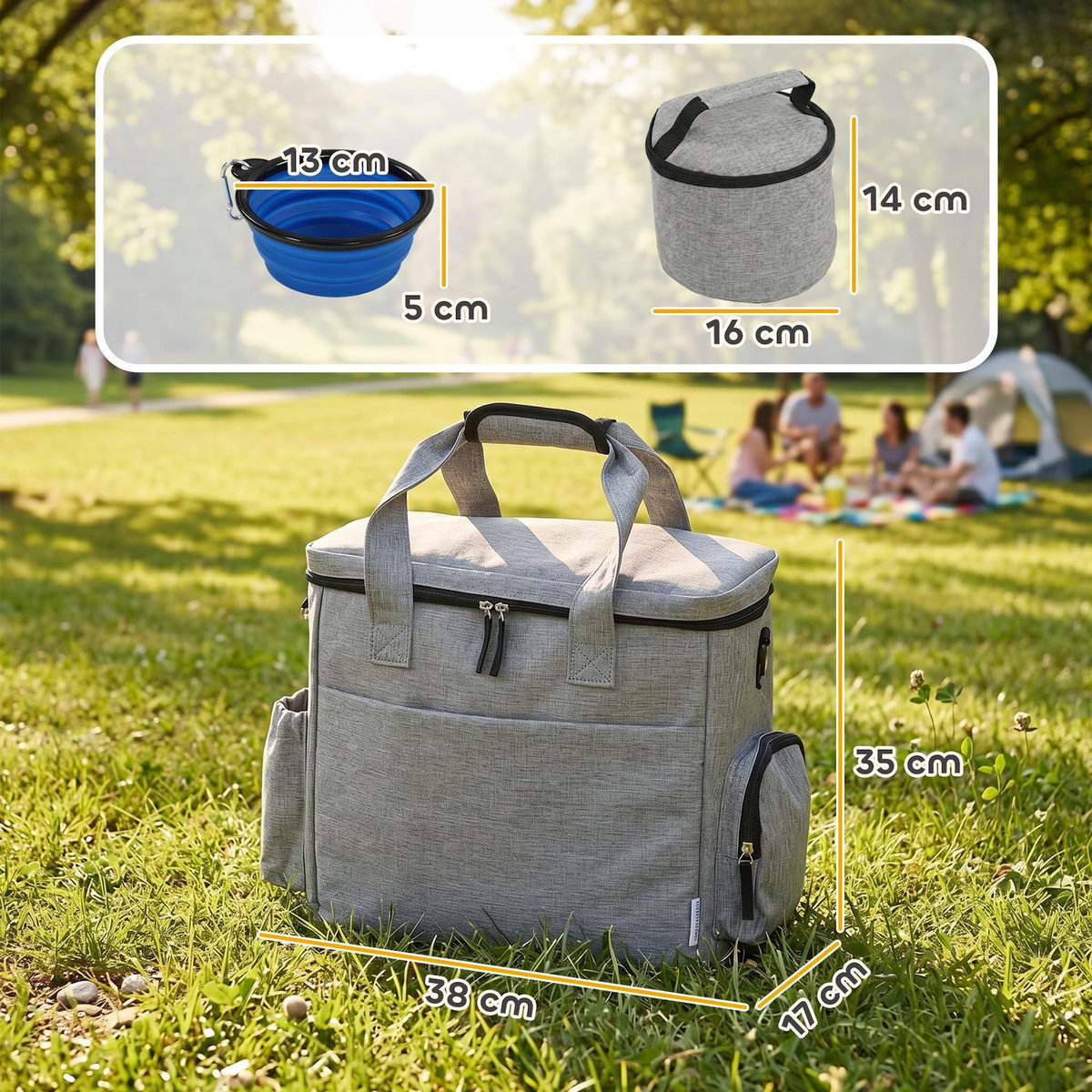 PAWHUT Sac à friandises et croquettes pour chien 2 paniers bol pliable silicone gris clair