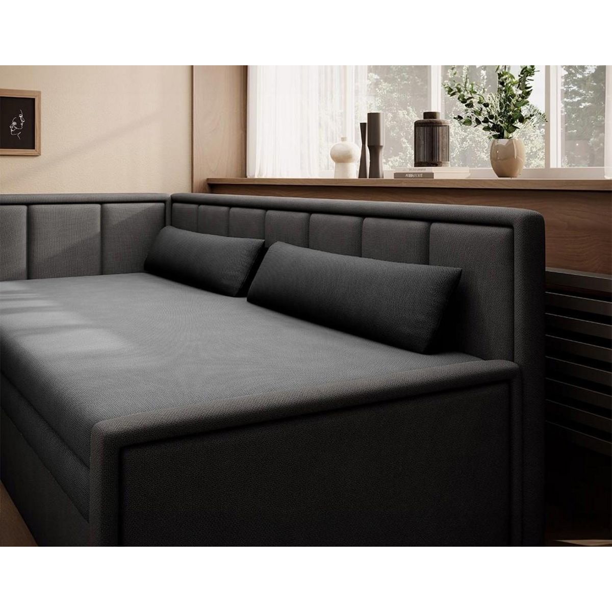 BEST MOBILIER James - canapé 3 places gauche convertible avec coffre en velours