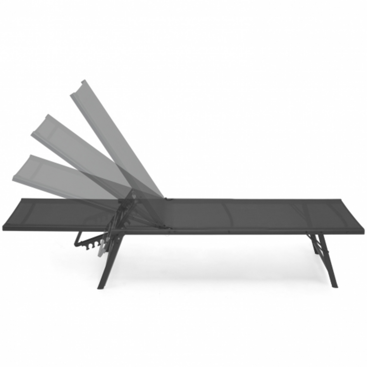 ID MARKET Lot de 2 transats de jardin inclinables KAILUA en acier gris anthracite et toile grise