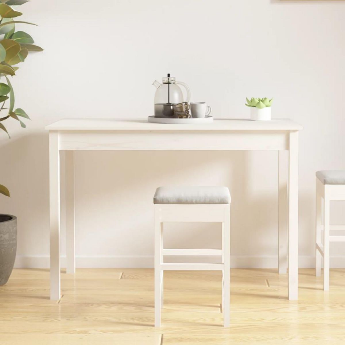 VIDAXL Table a manger Blanc 110x55x75 cm Bois massif de pin