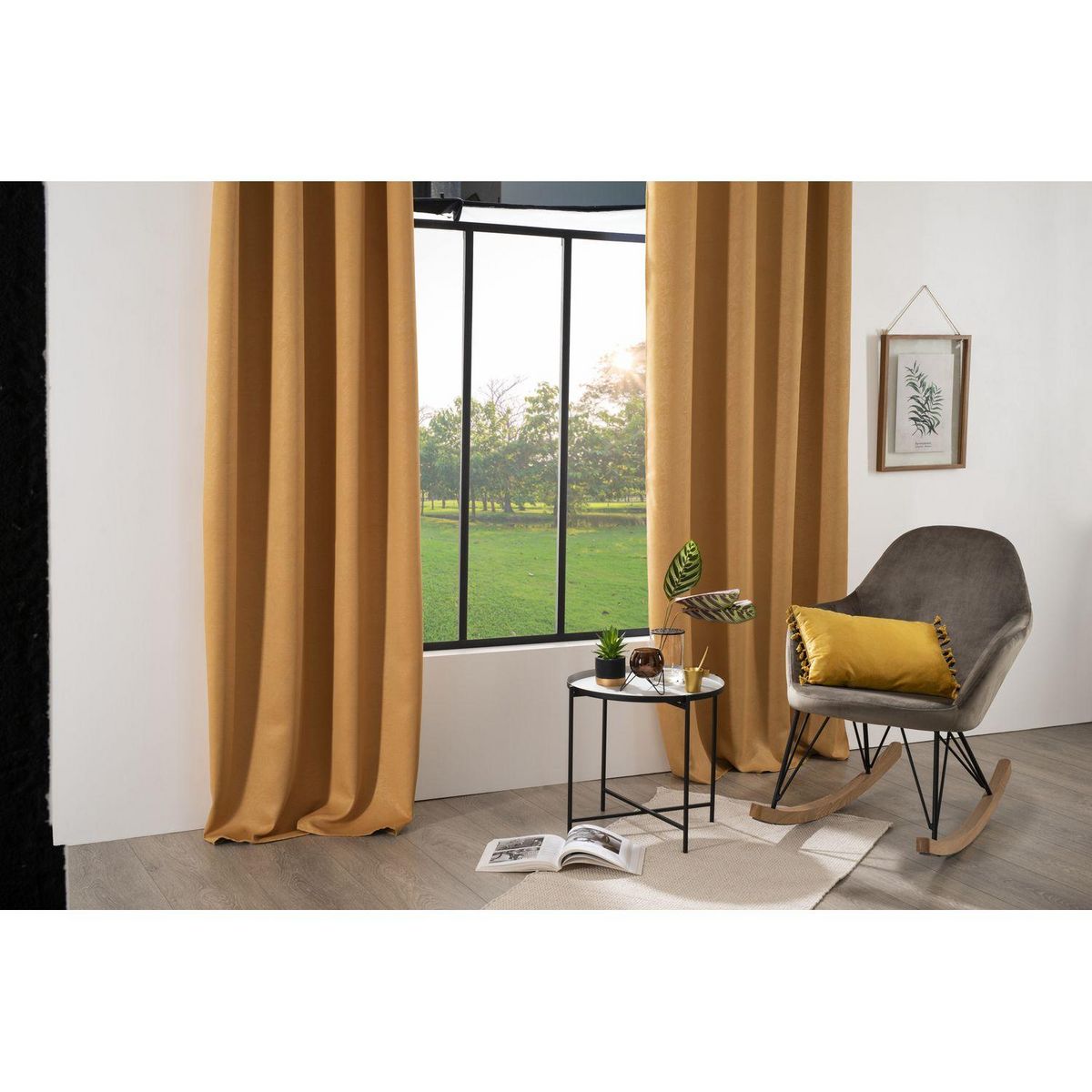 ATMOSPHERA Rideau occultant motif feuille embossé - 140 x 260 cm - Jaune ocre